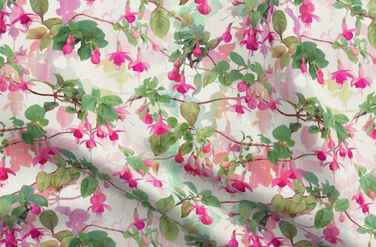 Spoonflower Fabric - Rainbow Fuchsia Floral Painted Pattern Large Print Magenta Garden Printed on Upholstery Velvet Fabric Fat Quarter - Upholstery Home Decor Bottomweight Apparel