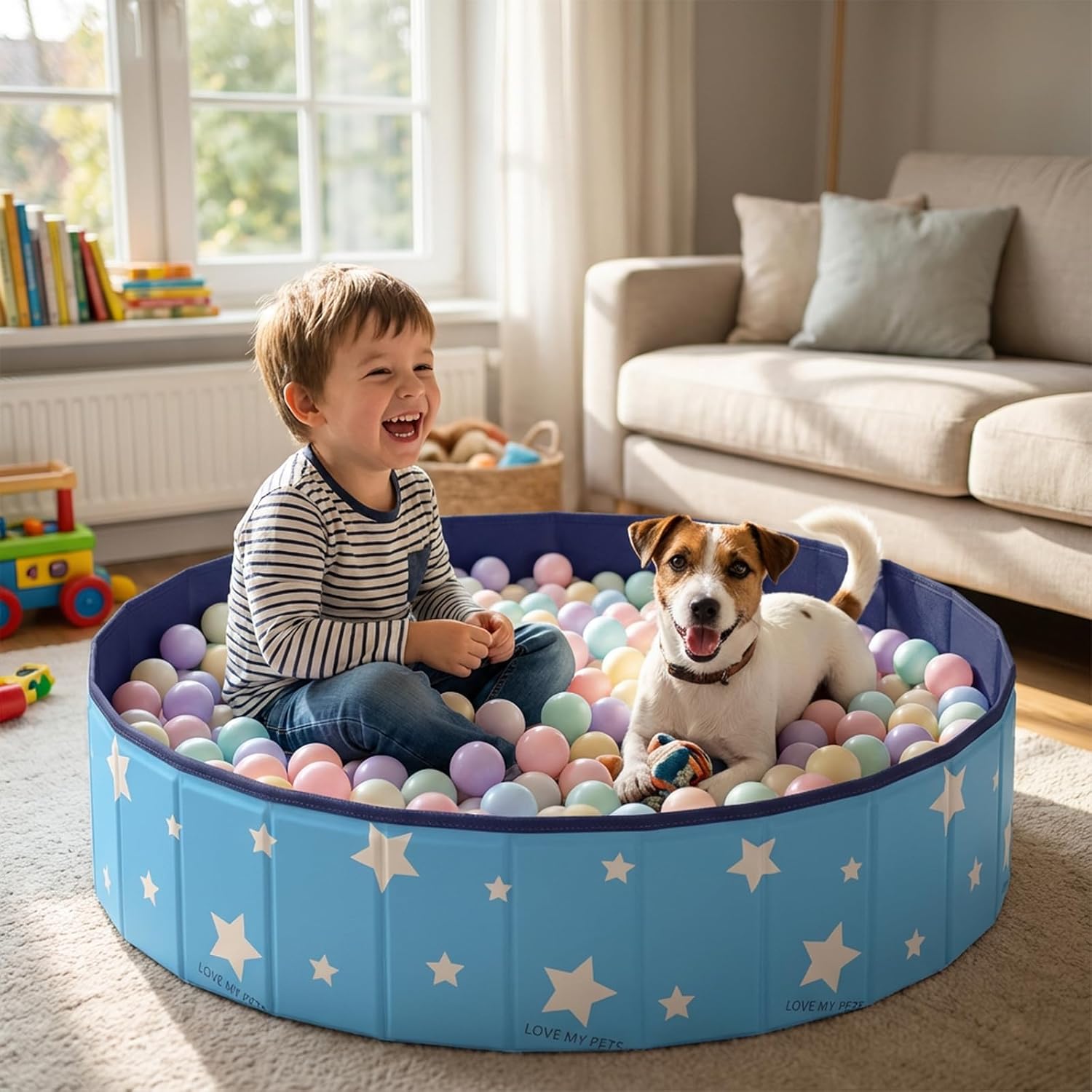 47in Large Dog Ball Pit – Foldable Pet Playpen Ball Pool for Dogs, Puppies and Cats, Indoor Outdoor Playpen (Balls Not Included) (Blue)