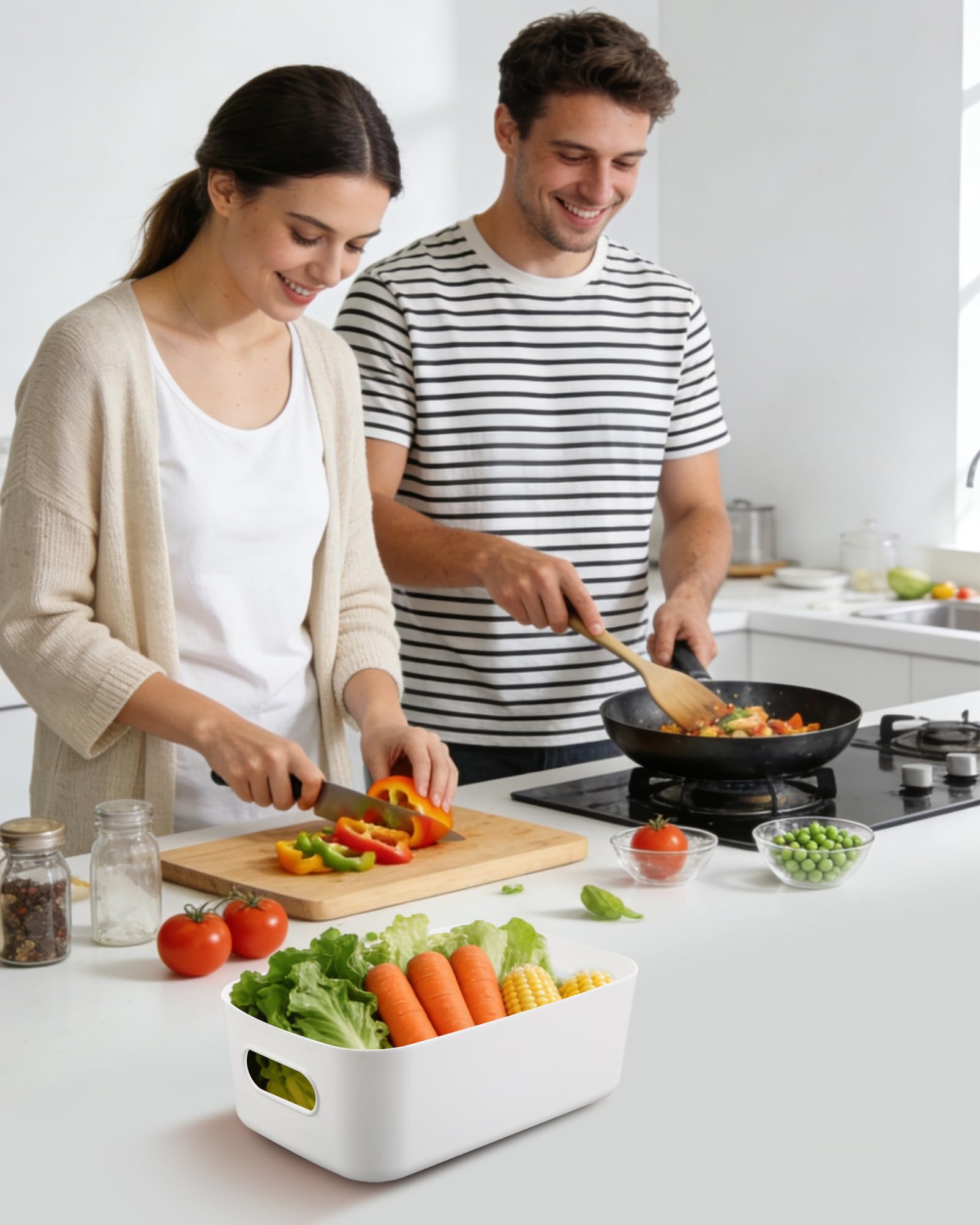 Scatole portaoggetti bianche 4 pezzi – Contenitori plastica & organizer box, contenitore plastica piccolo in plastica, scatole impilabili per cucina, armadio e bagno (20 × 14 × 7 cm)