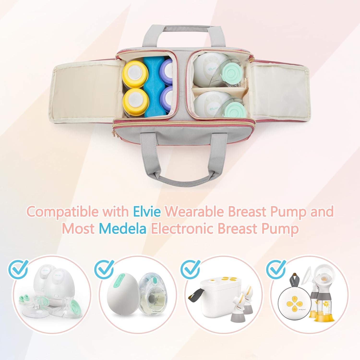 Damero Wearable Breast Pump Bag Compatible with Elvie, Willow, Momcozy Breast Pump, Tote Bag for Most Medela Electronic Pumps, Pump Parts and Ice Pack, Patent Design - Image 2
