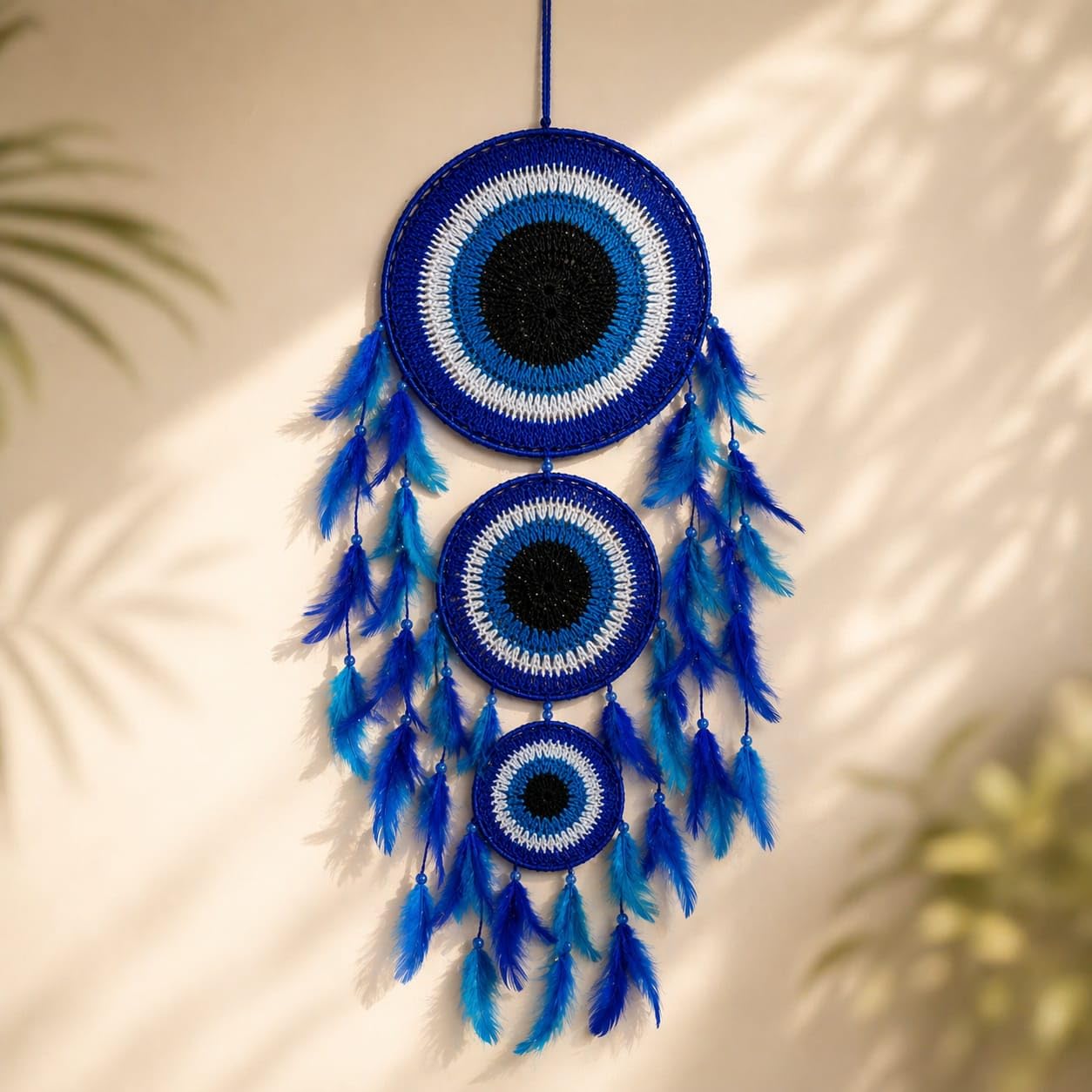 Handmade Blue Nazar Dream Catcher with Feathers | Evil Eye Wall Decor Hanging for Home, Bedroom & Living Room | Boho Spiritual Protection Décor-image-30