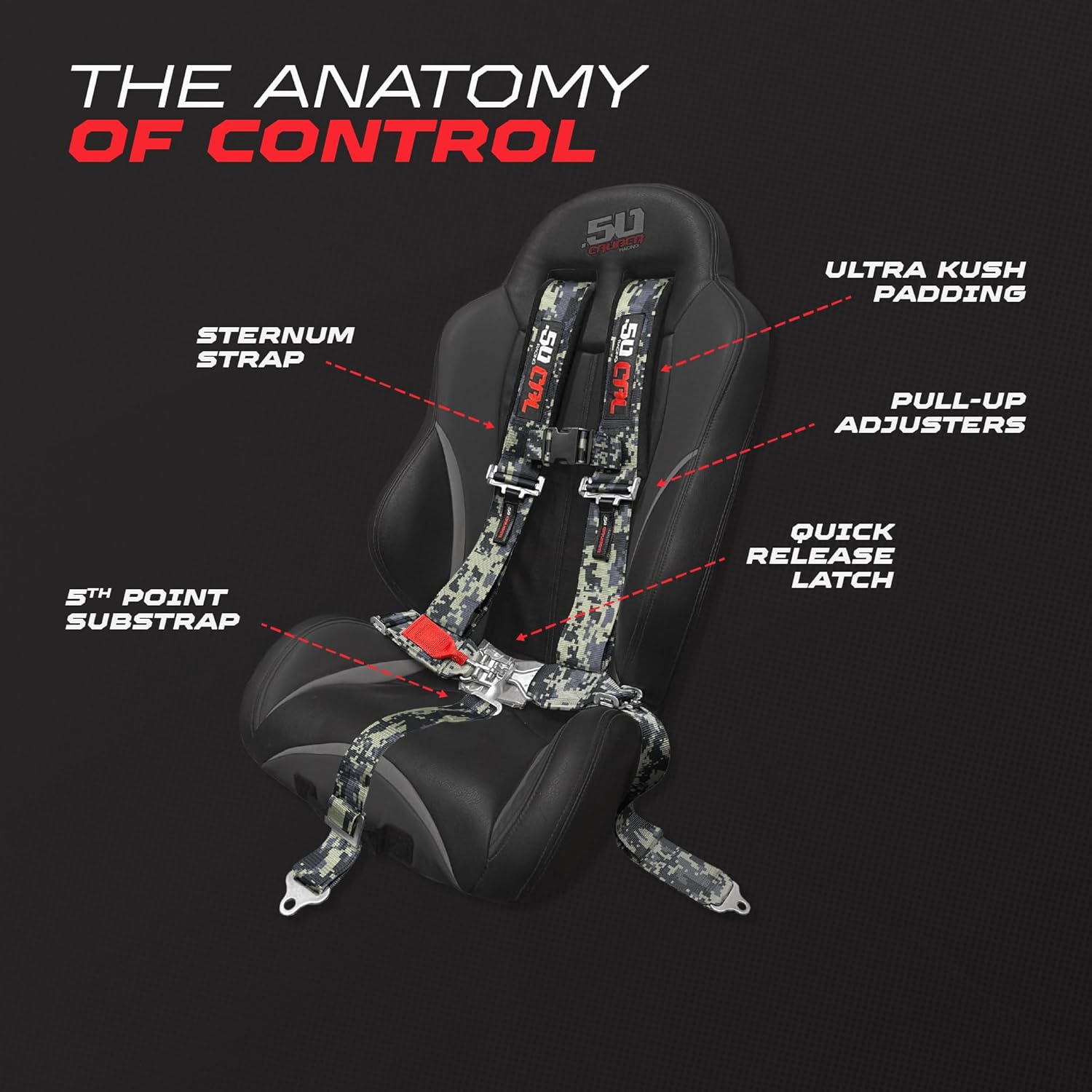5 Point Harness for Bucket Seat & Bypass Plug for Bucket Seat, 9 Color Options, Compatiable with Canam, Racing Harness, UTV