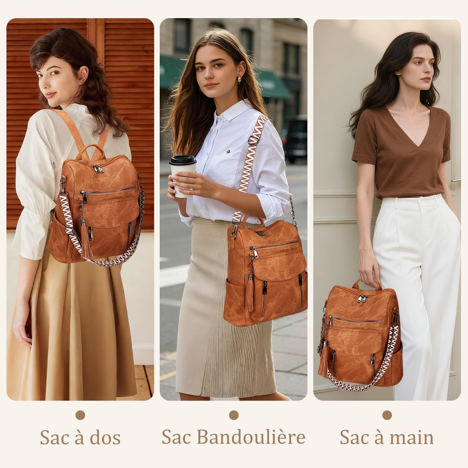 Sac a Dos Femme en Cuir Vegan, Sacs à Main Portés Dos Antivol Imperméable Elegant Leger, Backpack pour Voyage L'école Travail Université Collège Shopping