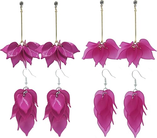 5 pares de aretes de resina de flores plateadas, bohemios, elegantes, colgantes, ligeros, hipoalergénicos, de medio aro, blanco, azul, rosa,