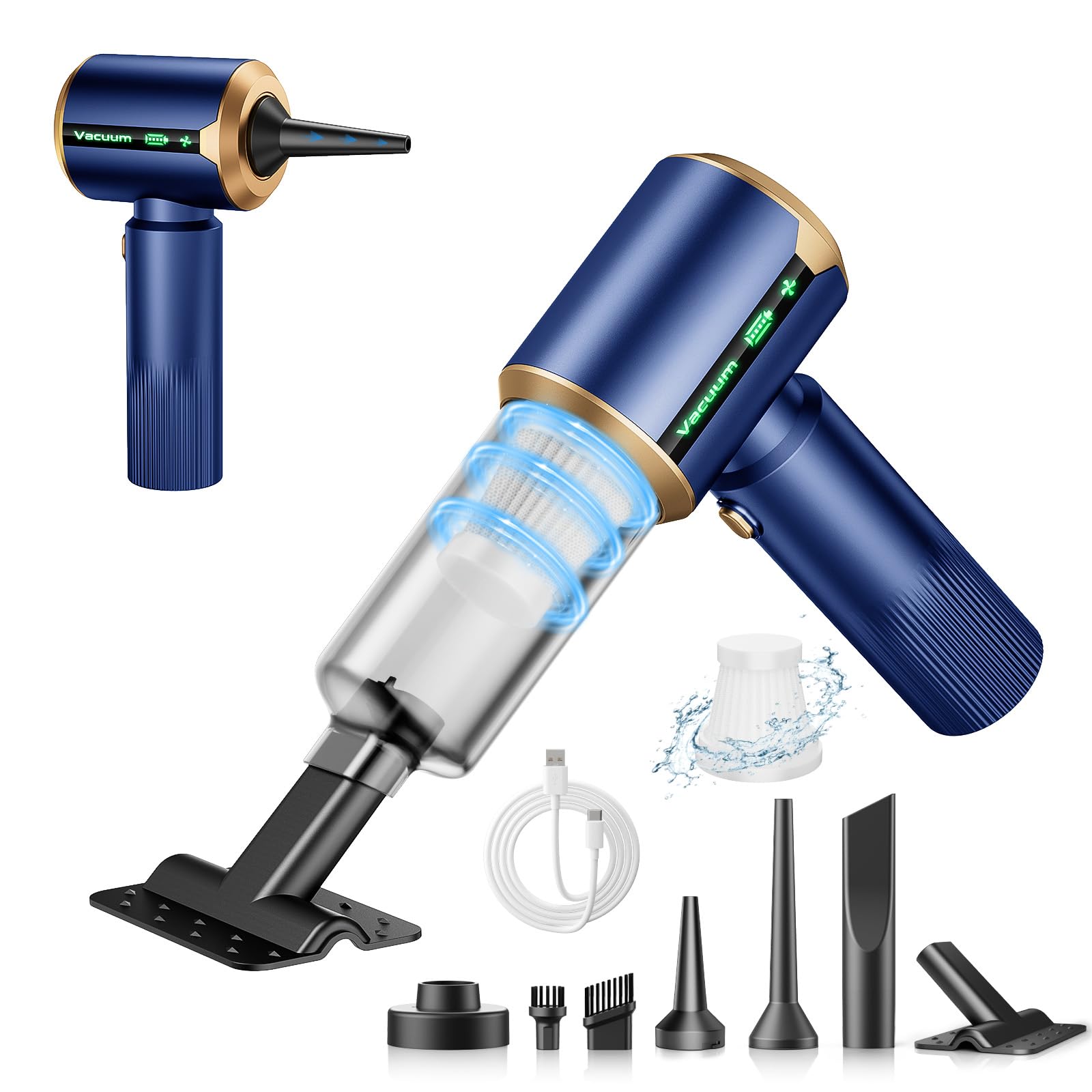 Car Handheld Vacuum Cordless: Car Vacuum Cleaner with 16000Pa Ultra-Strong Suction, Brushless Motor &amp; HEPA Filter - Lightweight Design for Drivers and Office Workers - Blue