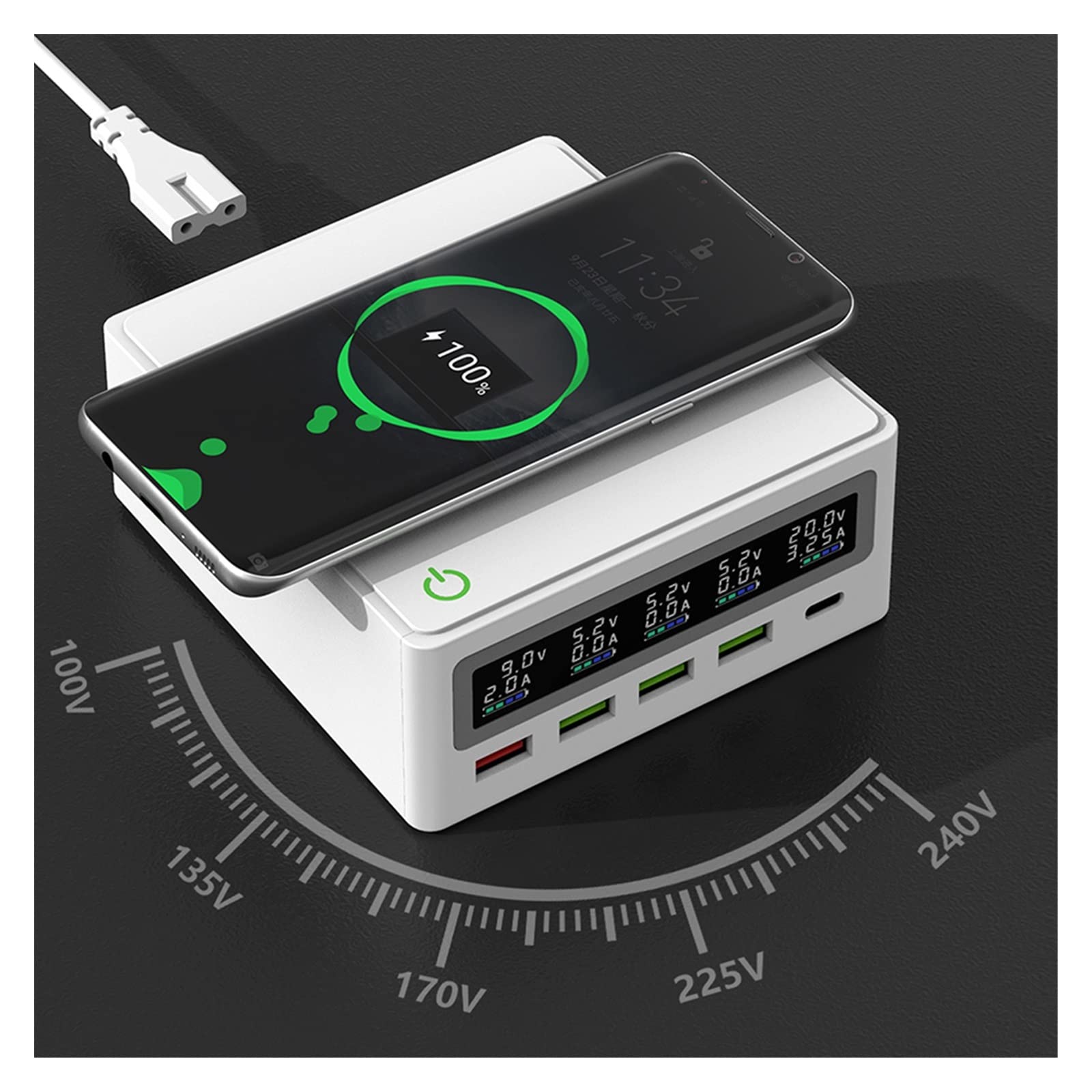 USB typu C PD stacja ładująca 65W zasilacz z bezprzewodową ładowarką LCD Qi telefon szybka stacja ładująca do laptopa Tablet ładowarka USB Bezpieczna ładowarka