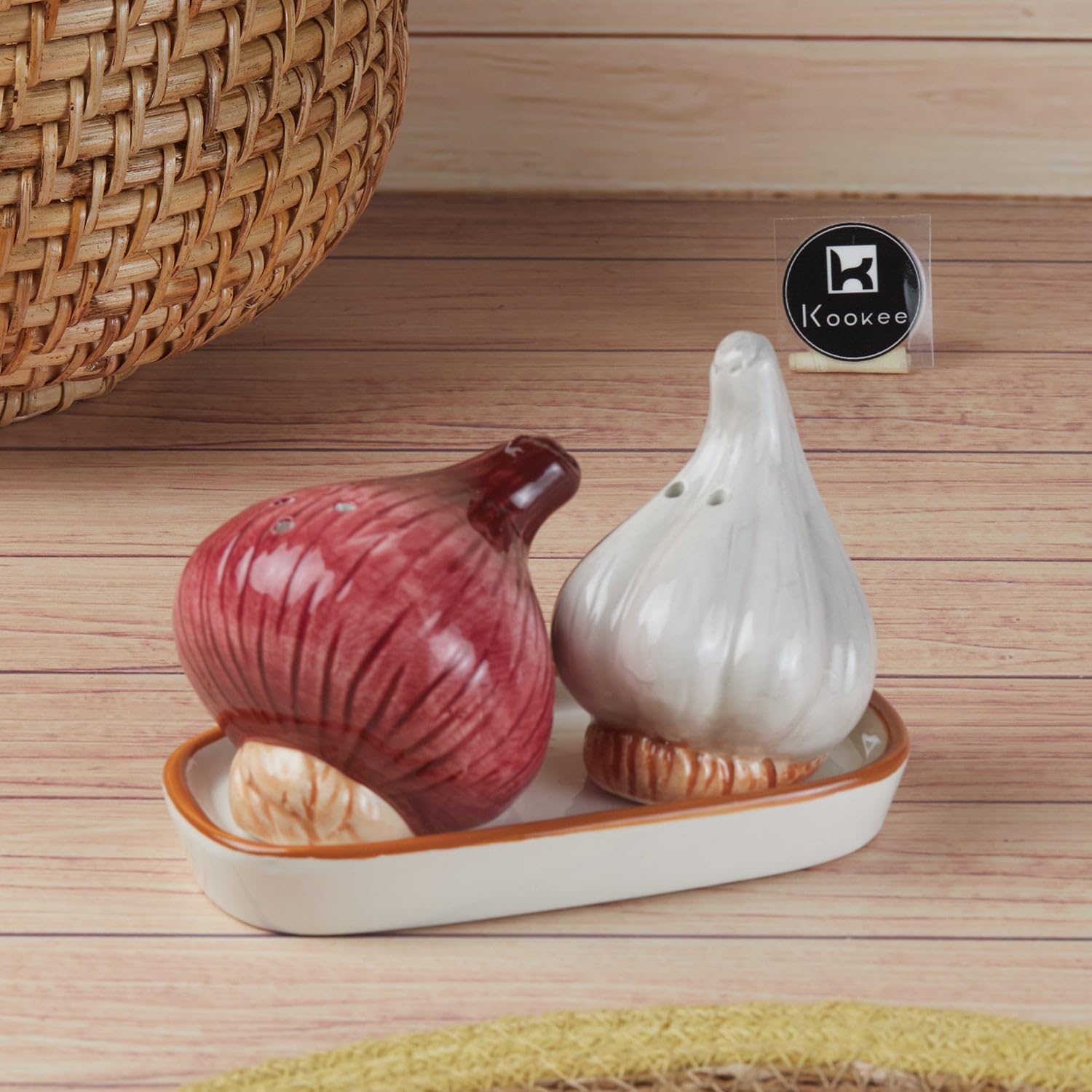 Kookee Ceramic Salt and Pepper Shaker Set with Tray for Dining Table, Orange (12369) — Amazon image 8