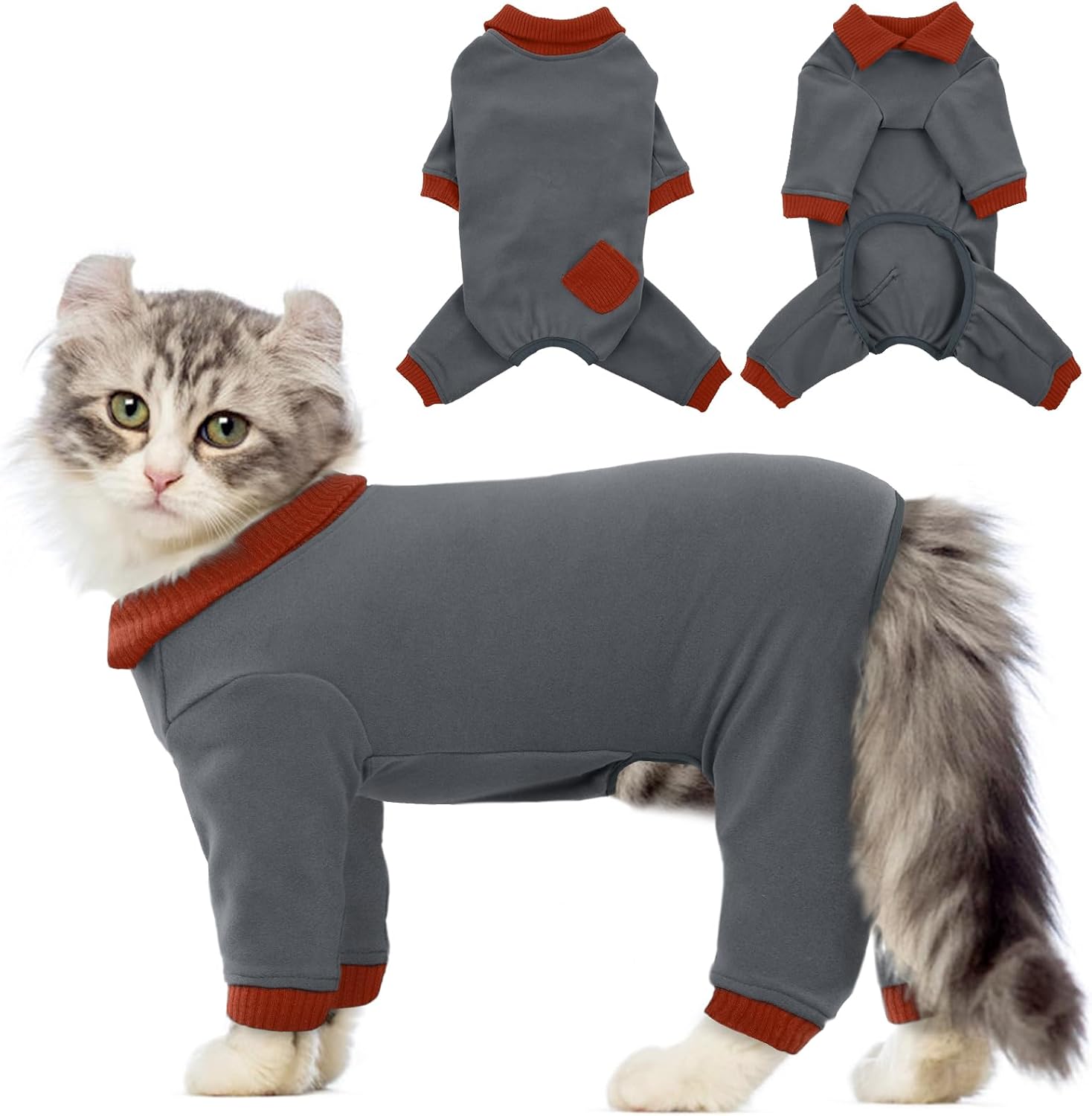 QBLEEV Sticky Hair Cat Clothes, Soft Cat Pajamas for Cats Only, Prevent Lost Fur Kitten Sweater Onesie, Stretchy Recovery Suit for Female Male Cats After Surgery Daily Wear, Grey, M