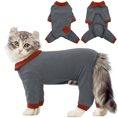 QBLEEV Cat Pajamas for Cats Only, Sticky Hair Cat Clothes,