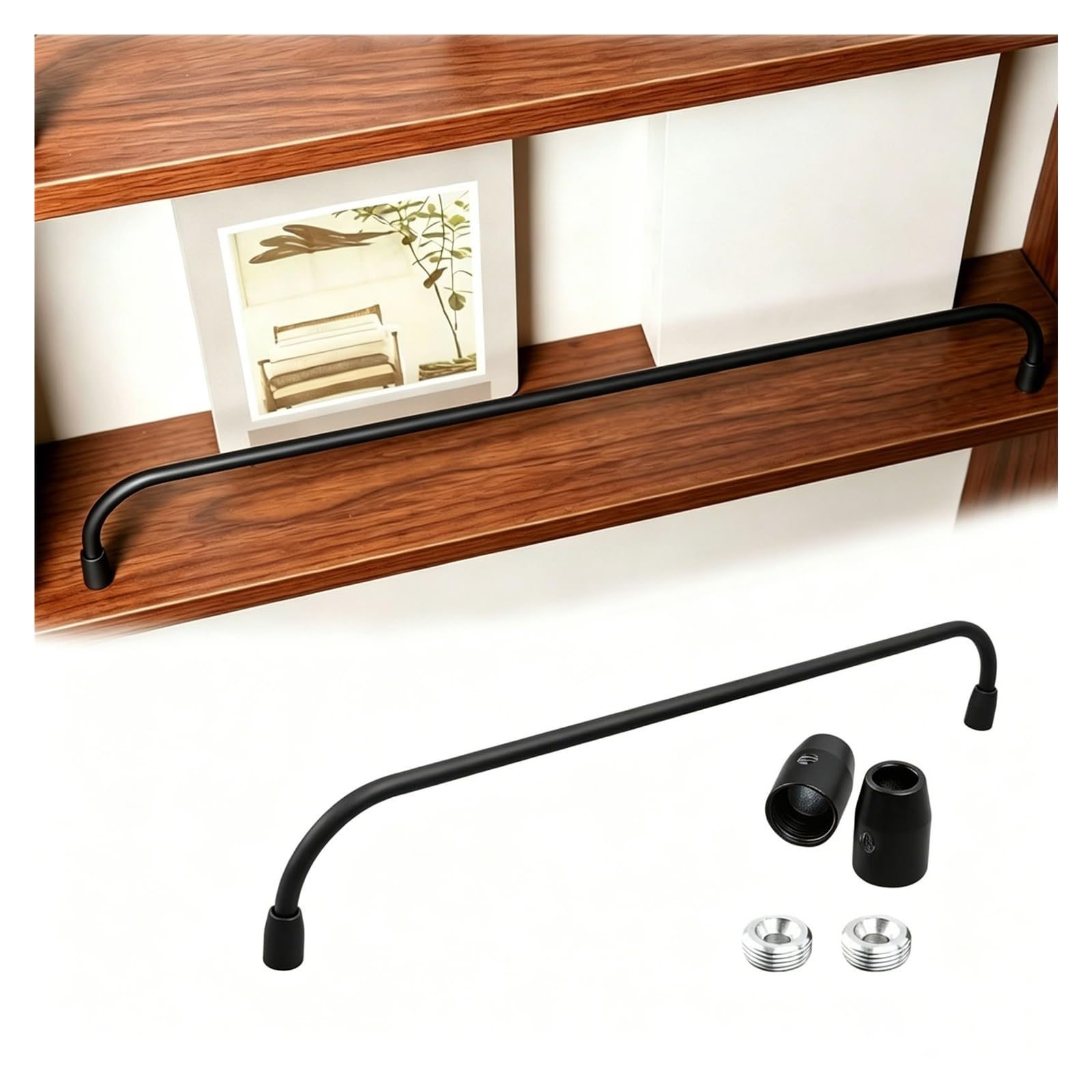 Metal Magazine Fence Display Rack, Customizable Shelf Plate Rail, Anti-Fall Cabinet Guardrail Bars for Shoe Rack/Bookcase/Closet(Black,26in/66cm)