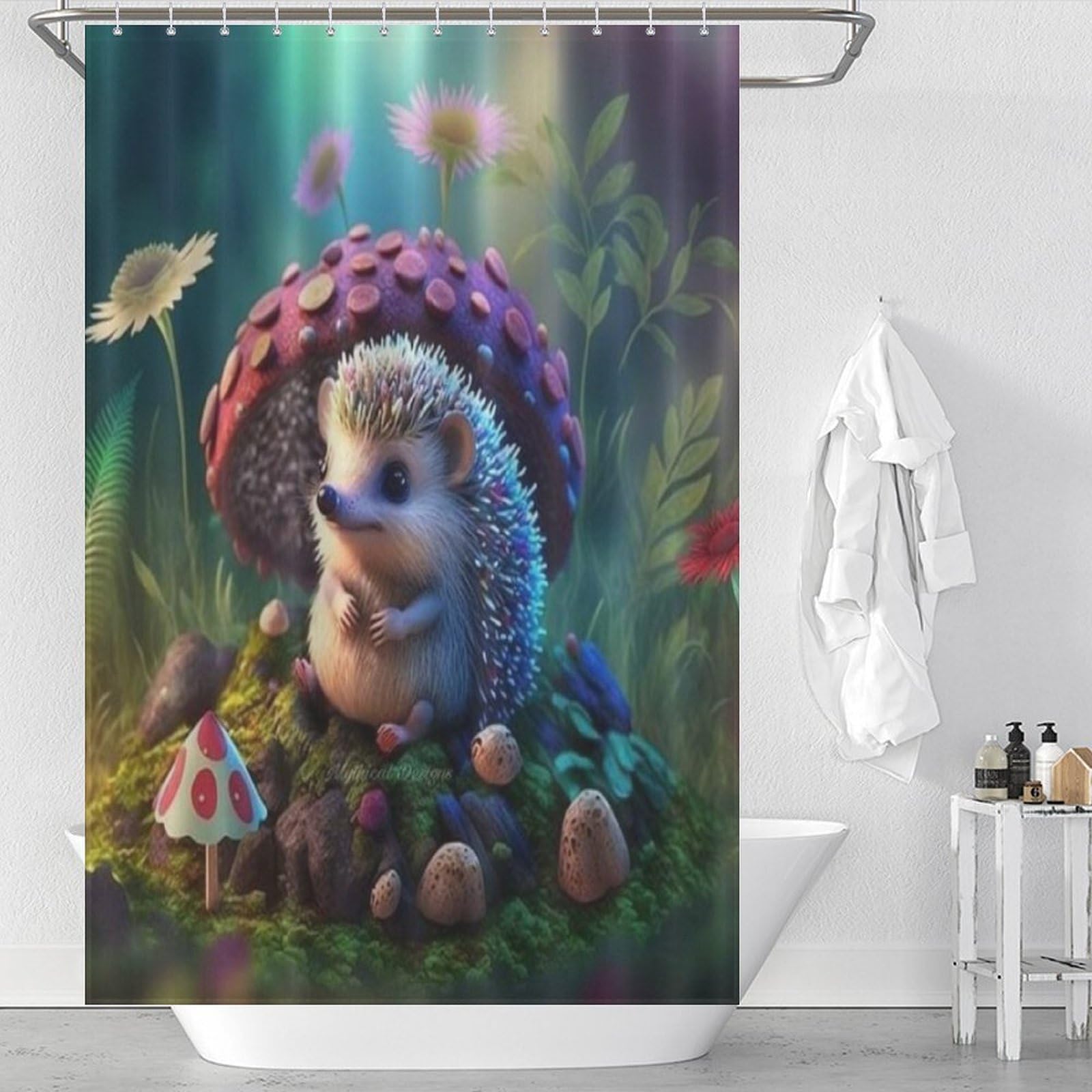 Rideau de douche hérisson lavable idéal pour baignoire familiale en tissu anti-eau