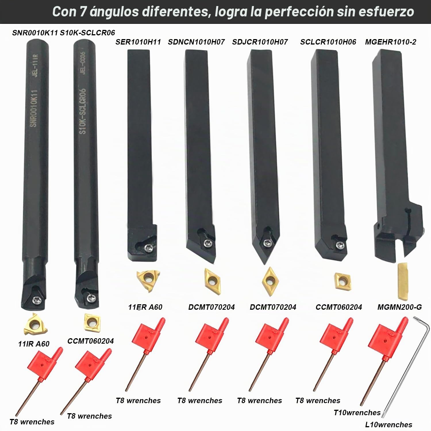 Juego de Herramientas CNC Torno 21Pcs 10mm Herramienta para Torno Metal Cuchillas Herramienta de Torneado de Torno para Tornos Inserto de Carburo Multifuncional con Cuchillas de Torno Metal y Llave