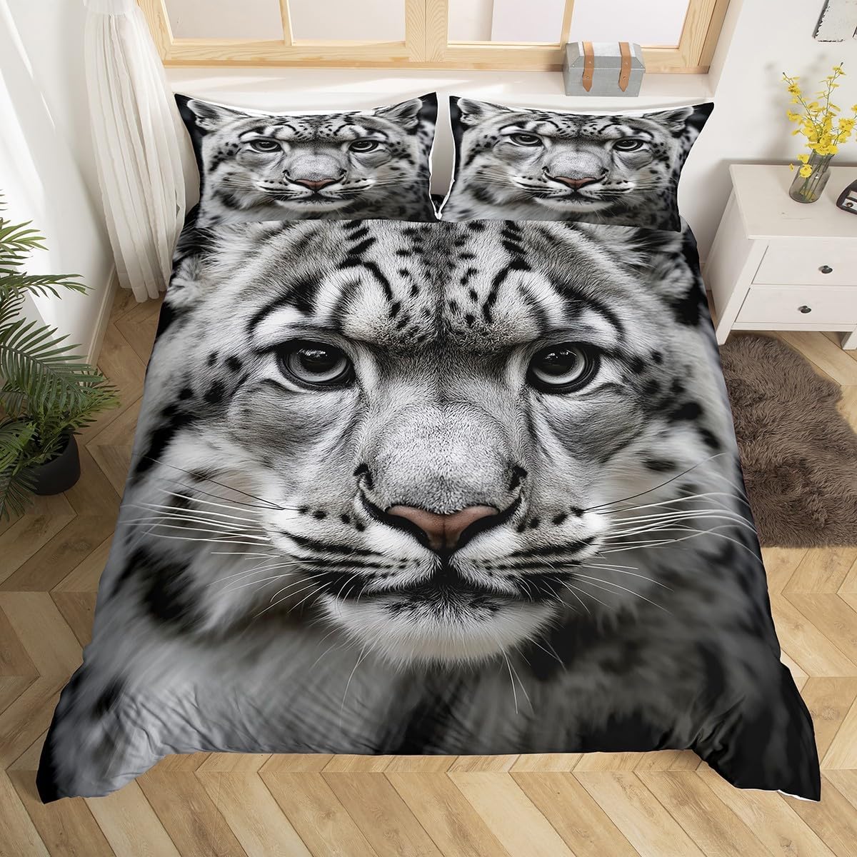 Erosebridal Leopard Duvet Cover Cheetah Head Comforter Cover Leopard Print Bedding Set Savanna Wildlife Print Quilt Cover for Kid Youth Boy Men 3 Pcs Full Size Soft Luxury Microfiber