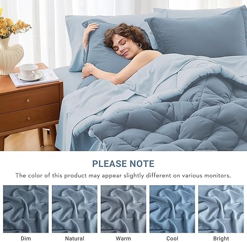 Miniatura 62 de MUXHOMO Juego de edredón Queen de 7 piezas, cama reversible en una bolsa, tamaño Queen, juego de ropa de cama para todas las estaciones con edredón