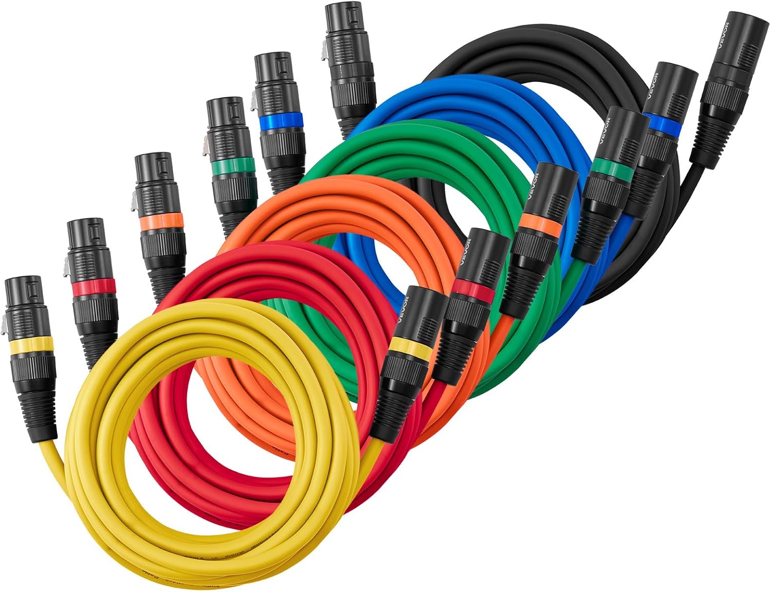 VEVOR XLR Cable 15 ft, 6 Pack, Shielded Balanced DMX Male to Female Microphone Cables, Gold-Plated 3-Pin XLR Mic Speaker Cord Wires, for Stage Lighting, Microphones, Amplifier, Mixer, Speaker Systems