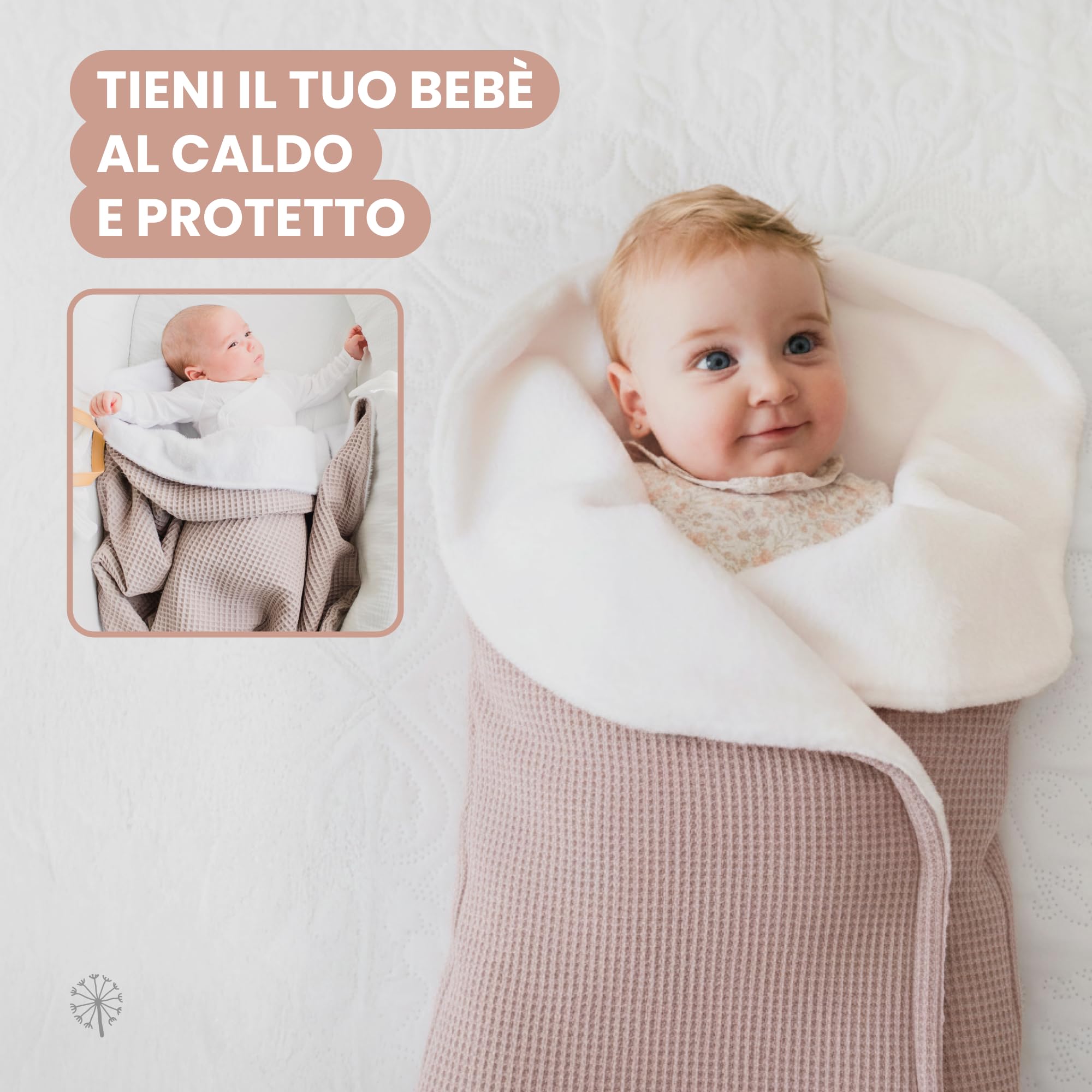 MIMUSELINA Copertina Neonato Invernale in Cotone | Coperta Invernale Neonato 70x90cm Calda e Morbida | Coperta Lettino e Culla Avvolgi Bambino | Ideale per Inverno e Mezze Stagioni | Waffle Taupe