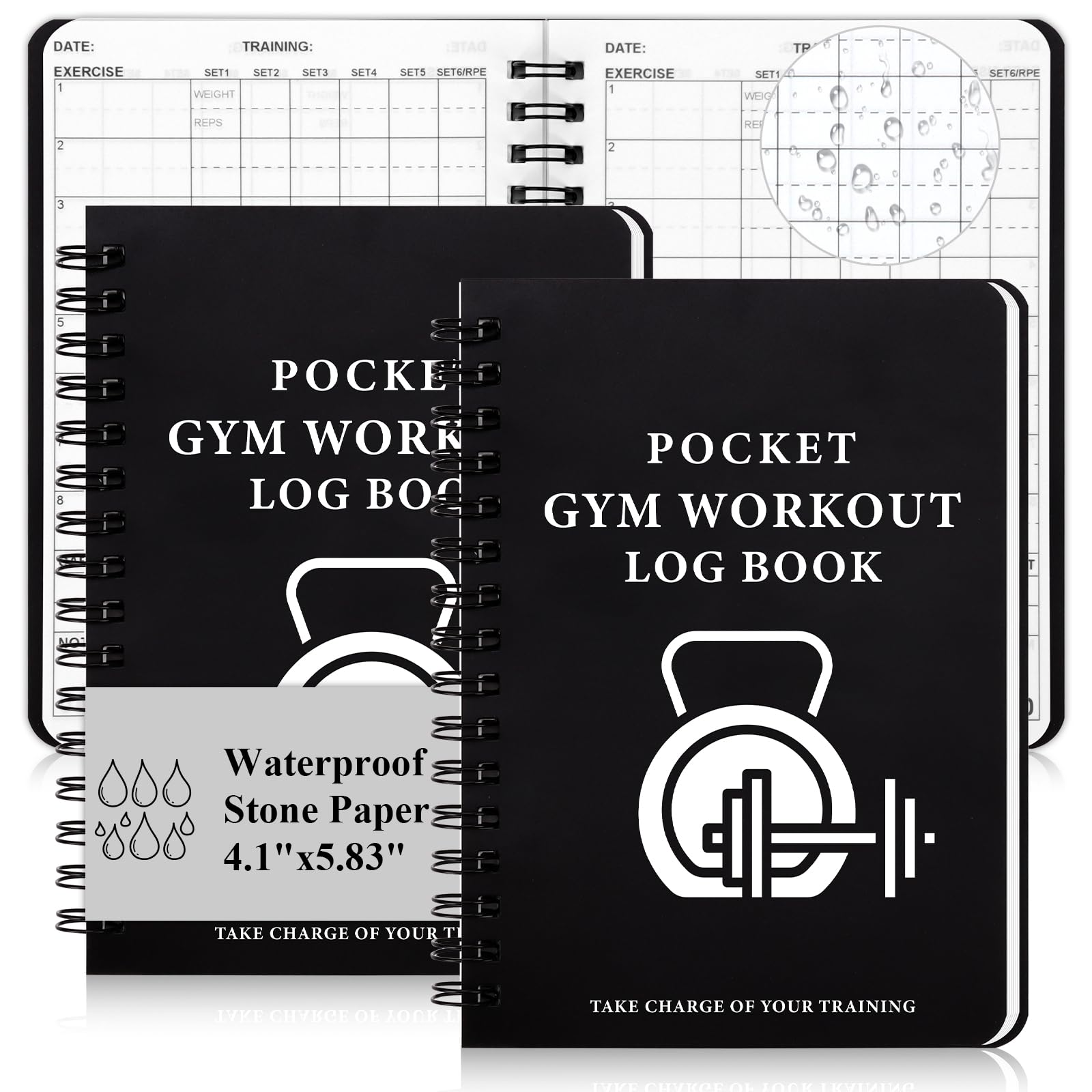 Pack Gym Workout Log Book A6 Tracking Goals Setting Pocket Fitness Diary Mini 120g Stone Paper Waterproof Training Planner Small Sweatproof 100 Page Gym Accessories for Men Women Black