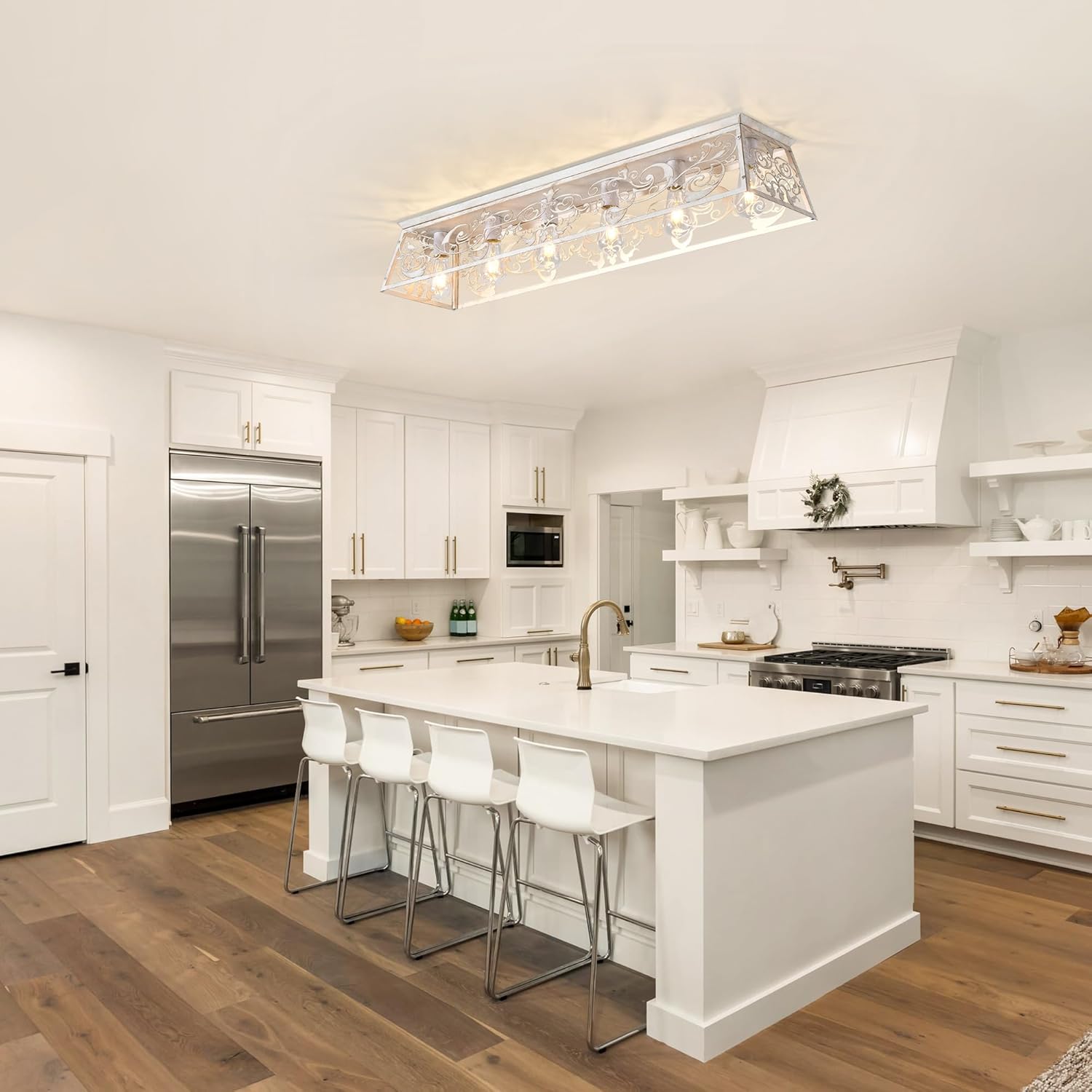 Garwarm 45.27" Modern Ceiling Light,6 Lights Dining Room Light Fixture,Modern Rectangle Chandelier, Kitchen Lighting Fixtures Ceiling Mount for Living Room Kitchen Island Bar