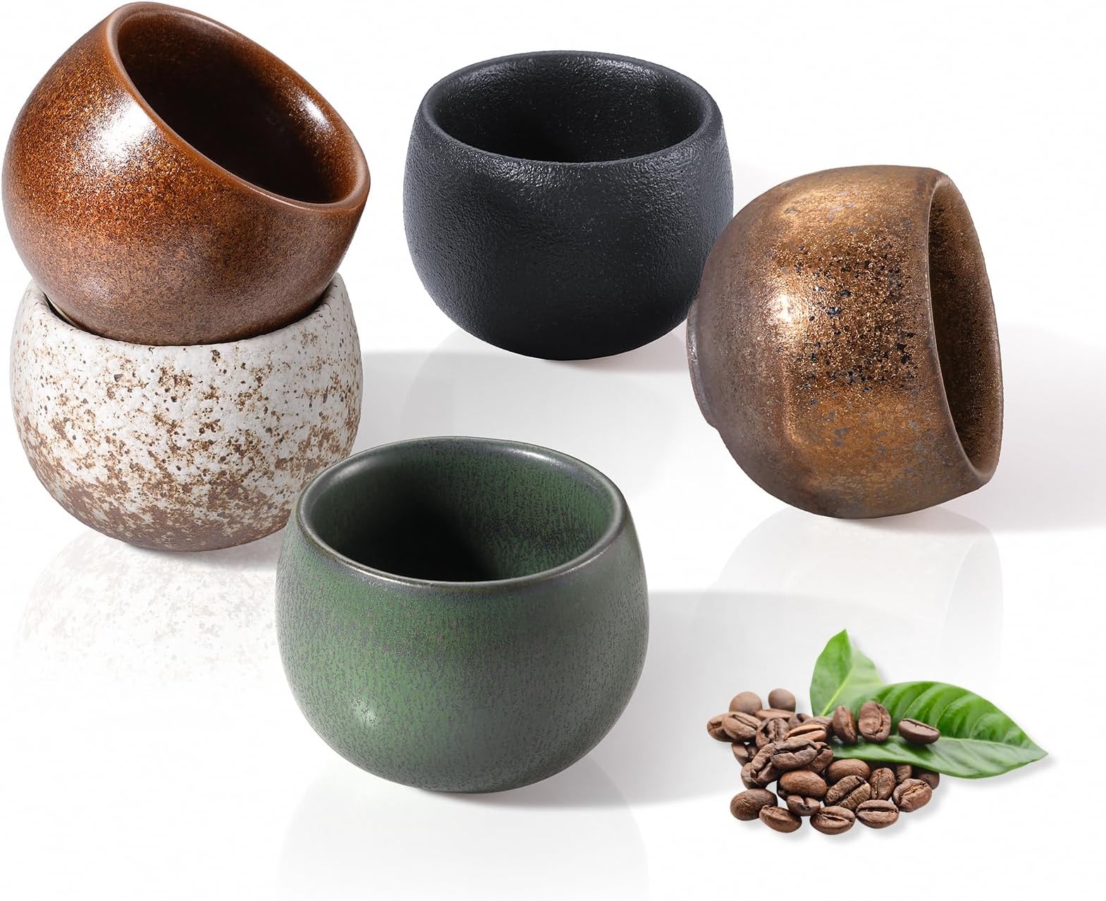 5er Set Espressotassen Timeout Mini - 50ml Handgefertigte Steingut Tassen