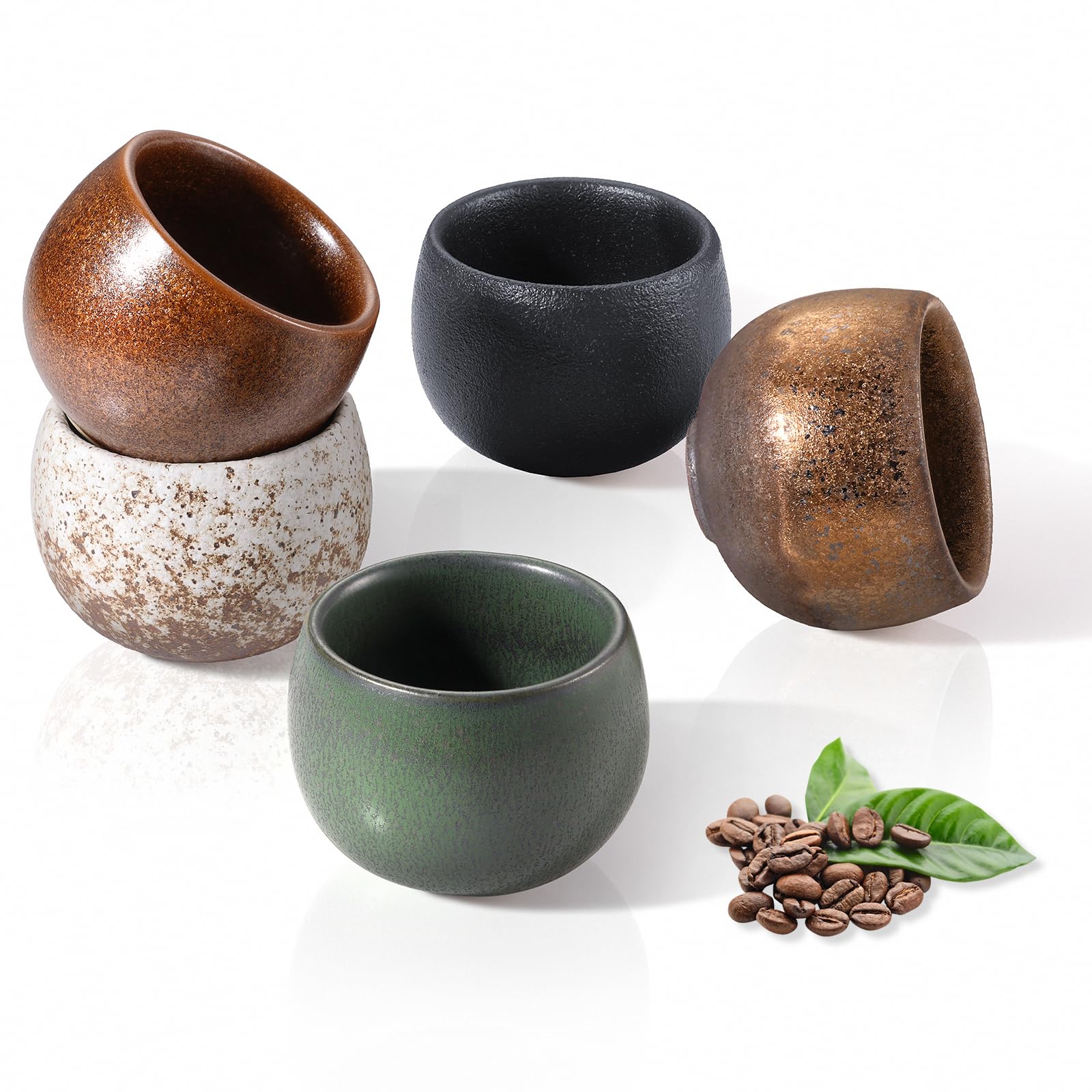Set 5 Tazze Da Cappuccino In Gres Porcellanato - Ecooe, Fatte A Mano, 210 Ml, Regalo