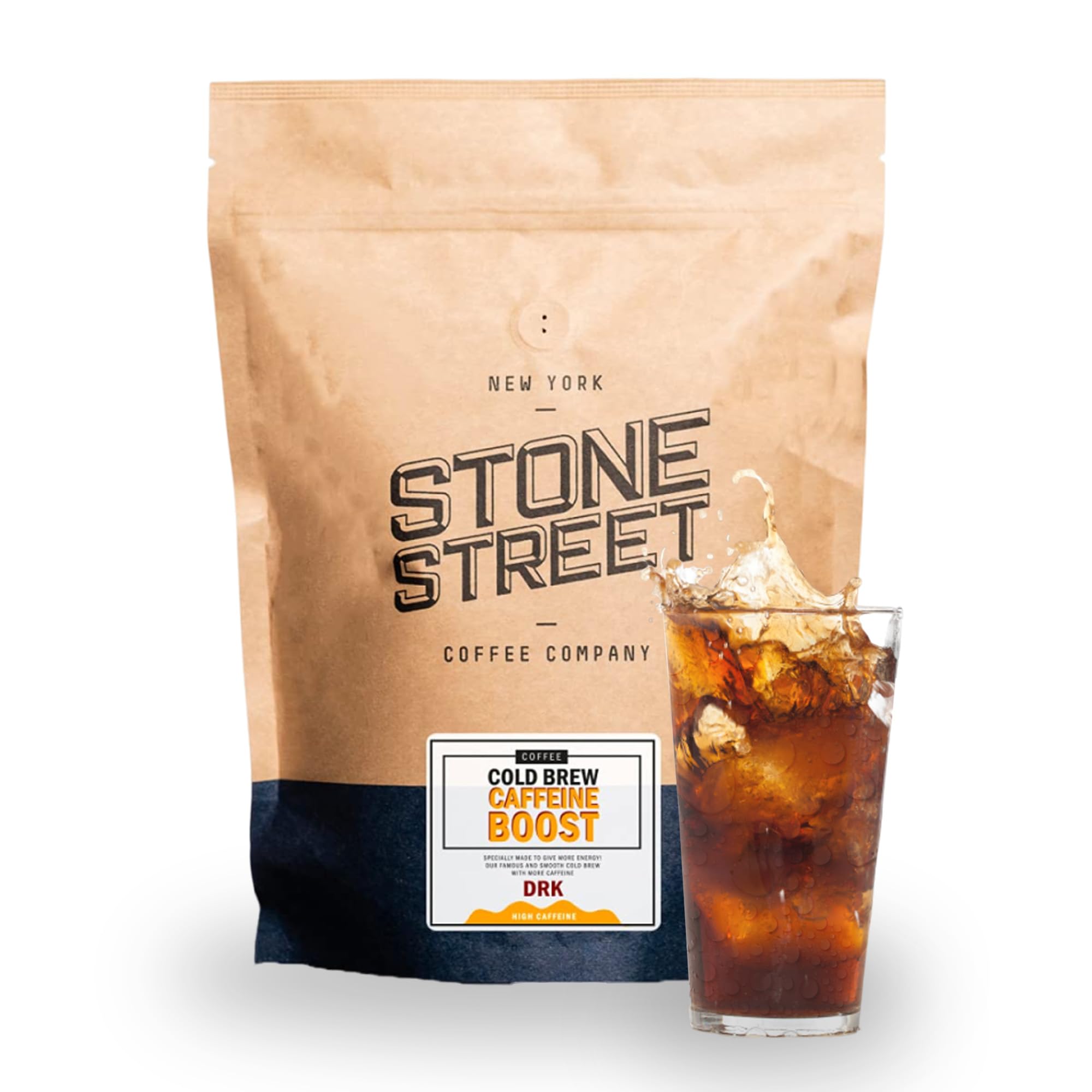 Stone Street Cold Brew Coffee, High Caffeine ‘Boost Blend’, Coarse Ground Coffee, Dark Roast, 1 LB