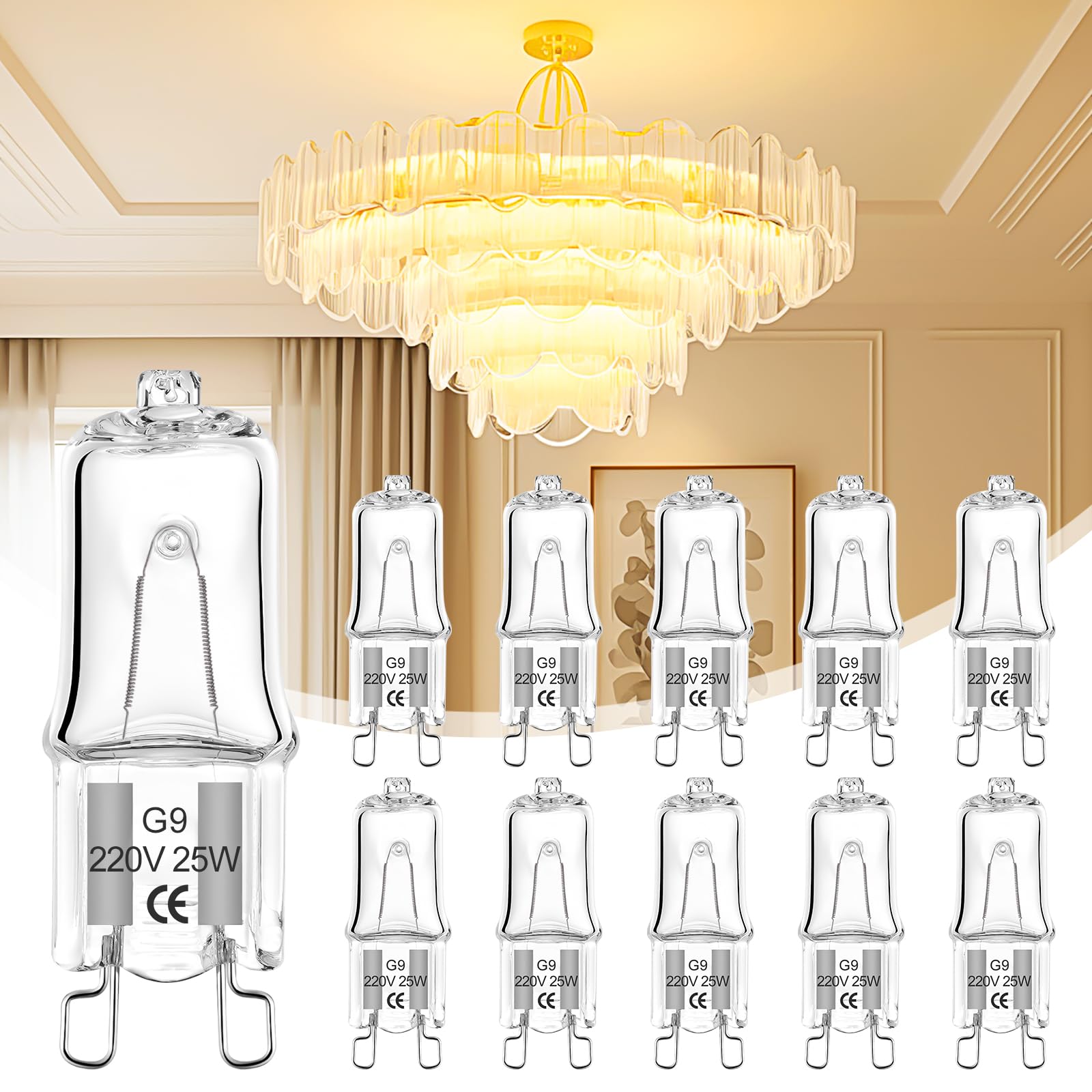 TiooDre G9 LED Bulb, G9 Halogen Light Bulbs 25W G9 LED Light Bulb 600lm, 3000K Warm Light G9 LED Bulbs Energy Saving Light Bulbs G9 for Chandelier, Wall Light, Ceiling Lights, 10 Pack