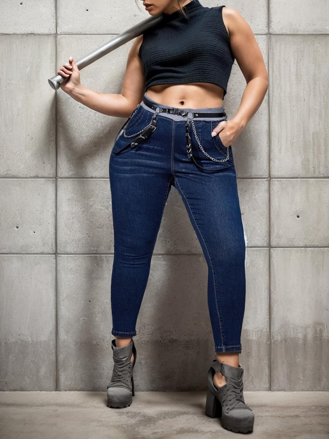 Women's High-Waisted Skinny Jeans, Dark Blue Wash, Size Medium - Image 2