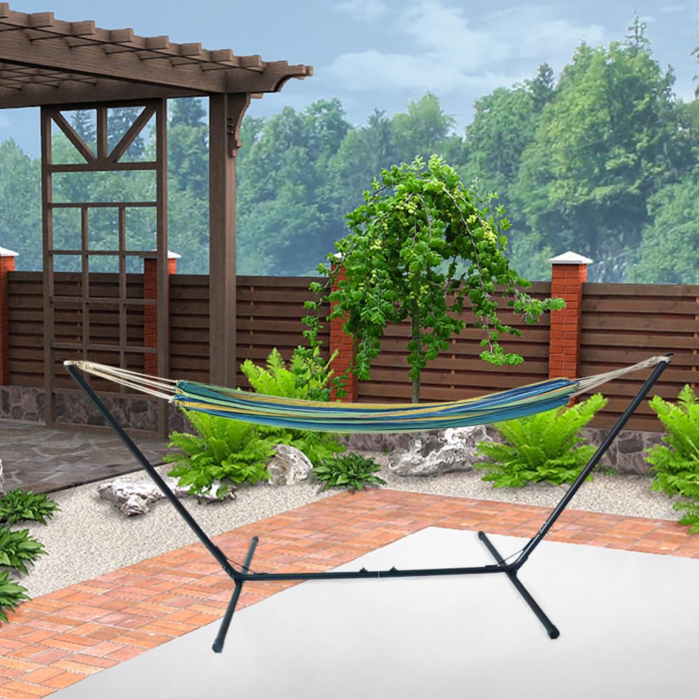 Hamac sur Pied avec Support Hamac pour 1 ou 2 Personnes Structure en Acier Réglable Anti Bascule Facile à Monter et Ranger Jardin Terrasse Balcon Interieur Exterieur (Scalable hamac)