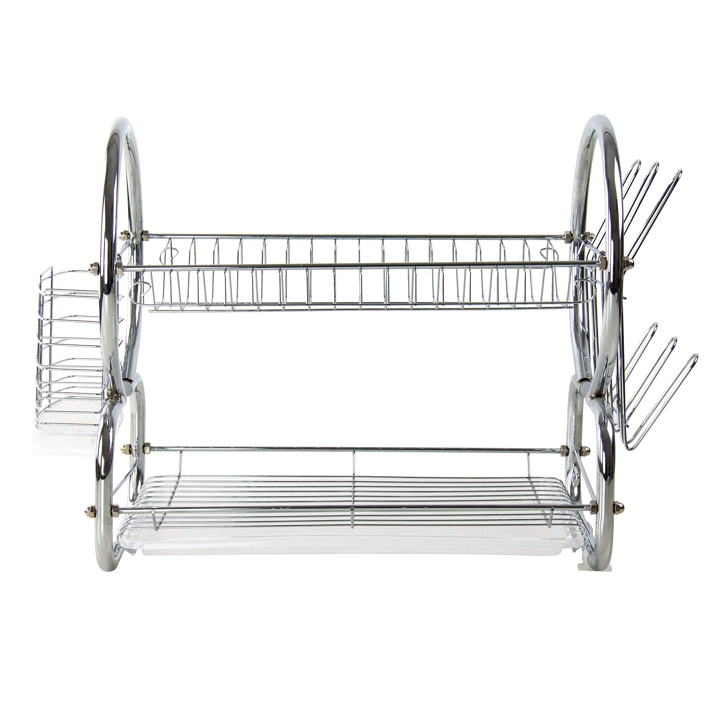 SQ Professional 2Tier Stainless Steel Dish Drainer kitchen Drying Rack with a Cutlery Holder Dish Rack for Kitchen Counter Draining Rack with Drip Tray
