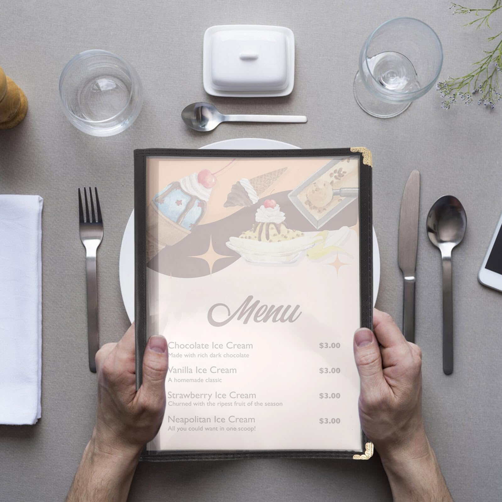 SHINEOFI Protège-menu Transparent en Pvc A4 5 Pages Insérables, Résistant aux Rayures, pour Restaurant et Présentation Élégante