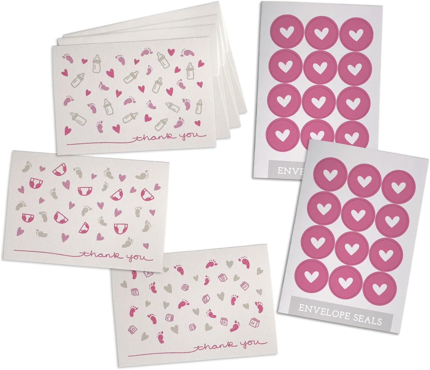 Sugartown Greetings Pink Baby Thank You Cards - 24 Cards With Envelopes & Sticker Seals For Baby Showers
