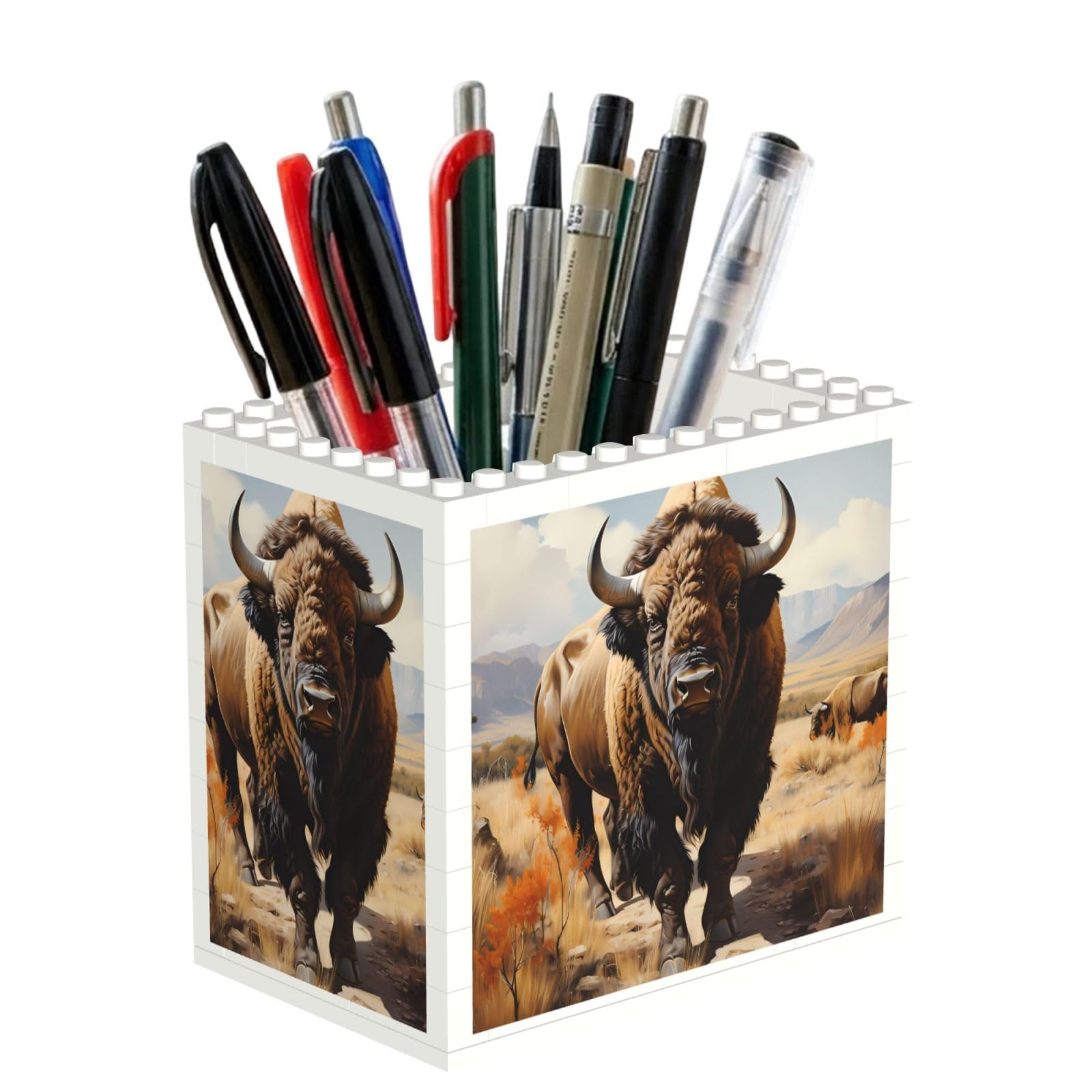 SXZVVBN North American bison herd Building Block Desk Tidy ABS Organiser