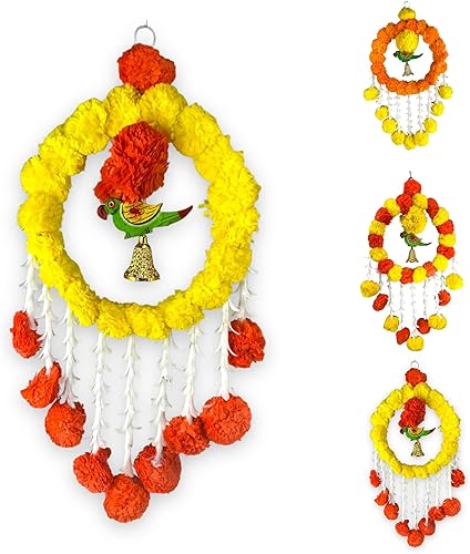 Miniatura 9 de LOVENSPIRE Decoración Jhoomar de caléndula de loro, decoración Mehndi, guirnalda de boda, decoraciones de flores, fondo Diwali, guirnaldas Puja,