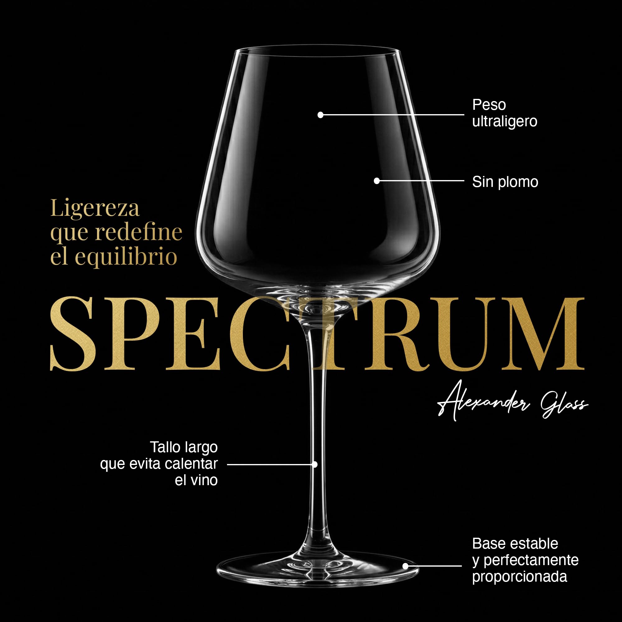 Alexander Glass Set 2 Copas de Vino Tinto Sopladas a Mano 670 ml | Copa SPECTRUM Future Collection Ultraligera Cáliz Amplio Burdeos Cabernet | Caja Premium Regalo y Envío Seguro