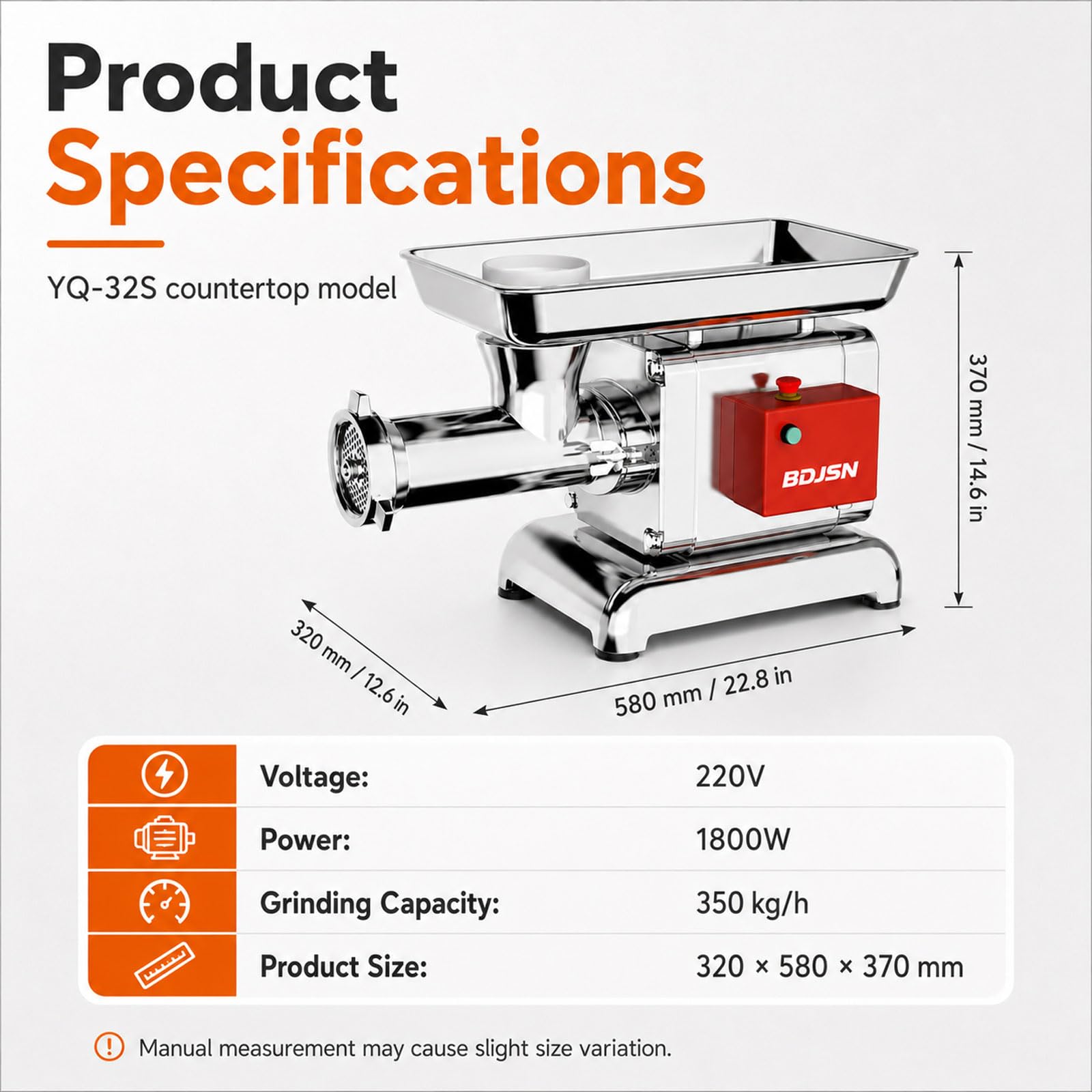 Tritacarne Elettrico, Tritacarne in Acciaio Inox da 1800 W, 350 kg/h, Tritacarne da Banco per Impieghi Gravosi con Ampio Vassoio di Alimentazione, Ideale per Carne, Insaccati