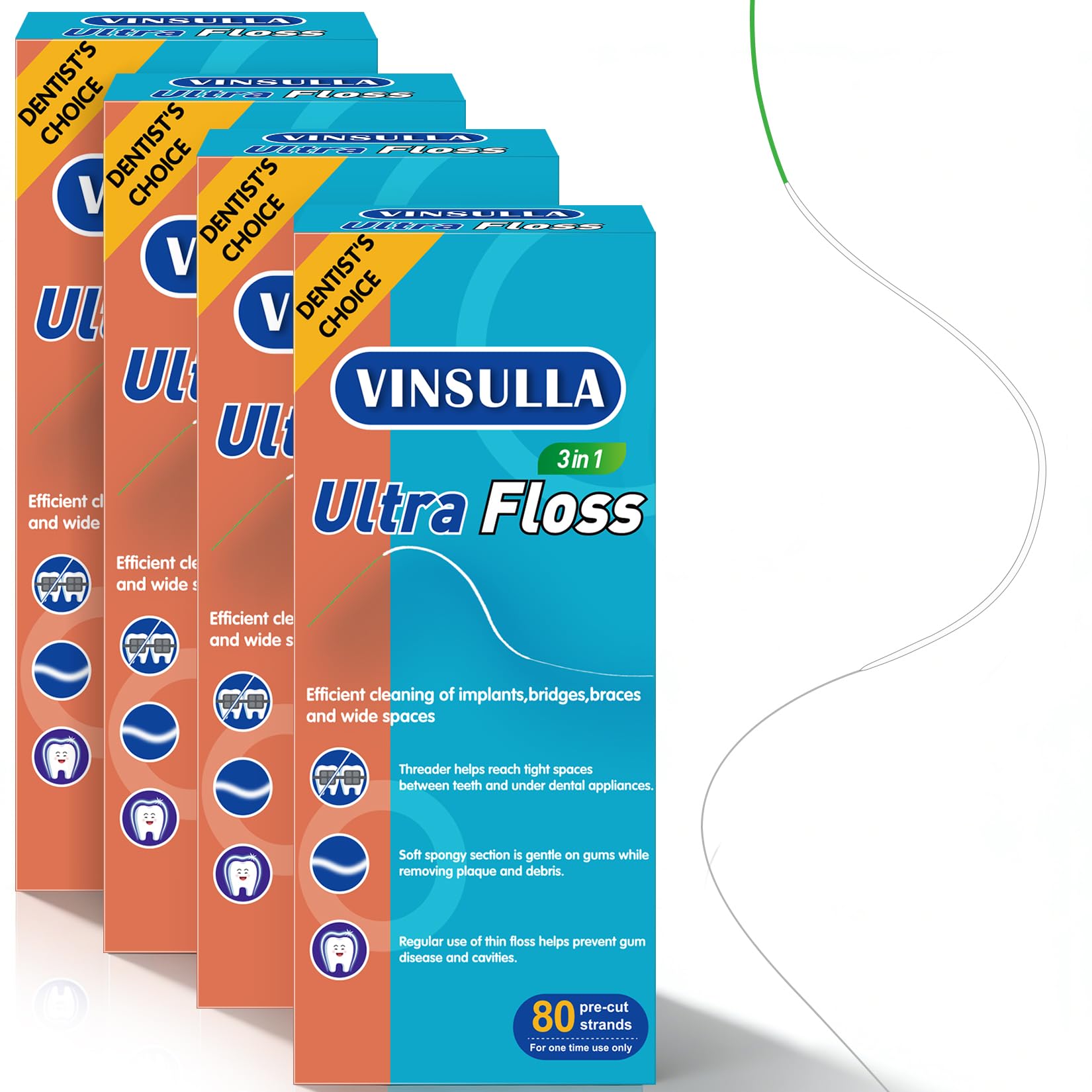 VINSULLA 3-in-1 Orthodontic Dental Floss for Braces &amp; Implants