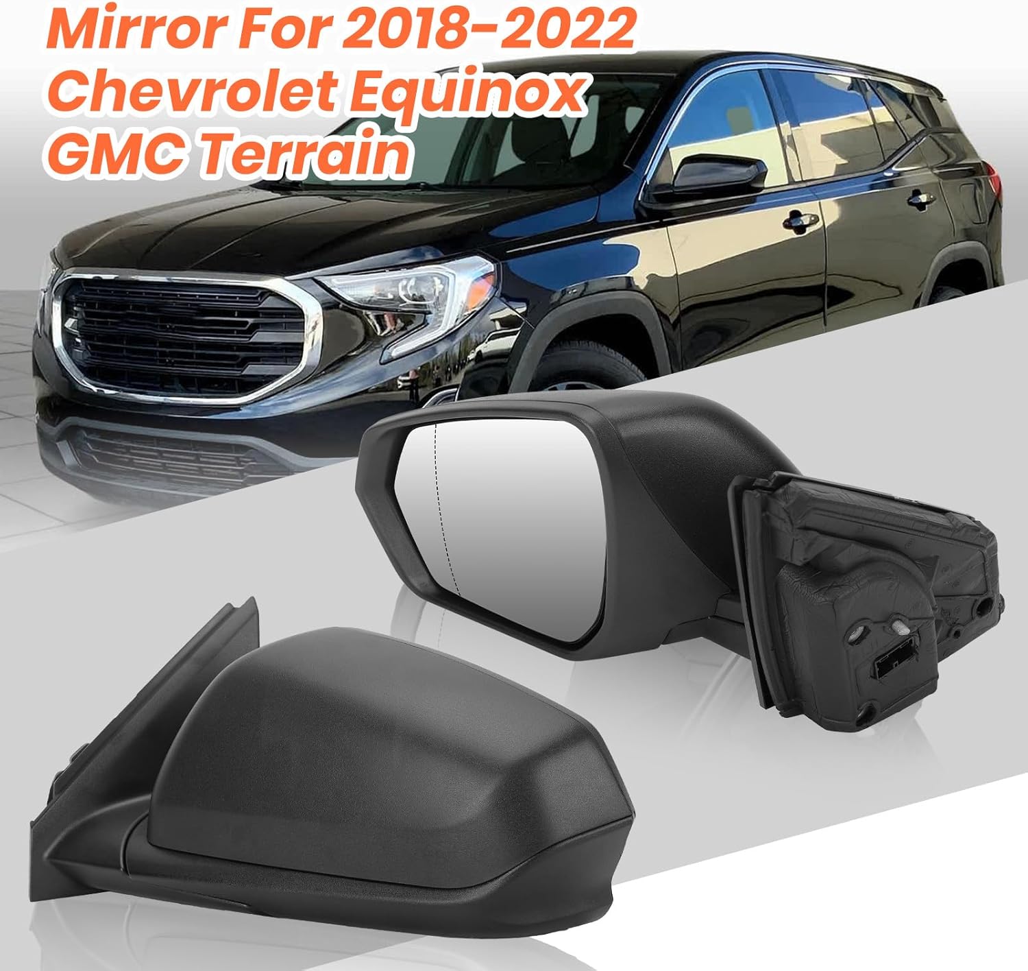 Left Driver Side Mirror Compatible With 2018 2019 2020 2021 2022 2023 2024 Chevy Equinox Mirros with Heated Power Glass Manual Folding Matte Black Replace#84225382(5Pins)