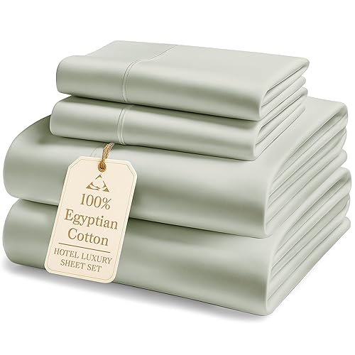 LANE LINEN 100% Egyptian Cotton Bed Sheets sábanas Queen, Soft & Comfy Luxury Hotel Like Thick Bedding Sheets & Pillowcase Set, Machine Wash Cooling 16'' Queen Deep Pocket Sheet Set Mineral - Queen - 06: Mineral
