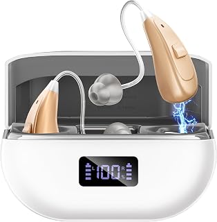 NVBOTY OTC Rechargeable Hearing Aids for Seniors: 25+ Hr Battery, Noise Cancellation, Clear Sound, Comfort Fit, LED Display (White)