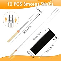 Vista 4 de Paquete de 10 pinchos para s'mores, pinchos para asar malvaviscos de 32 pulgadas para fogata, pinchos extensibles con bolsa, tenedor para perros