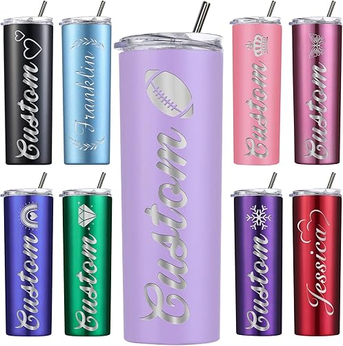 Vasos personalizados con tapas y pajitas, vaso térmico delgado personalizado de 20 onzas con grabado láser para mamá y mujer