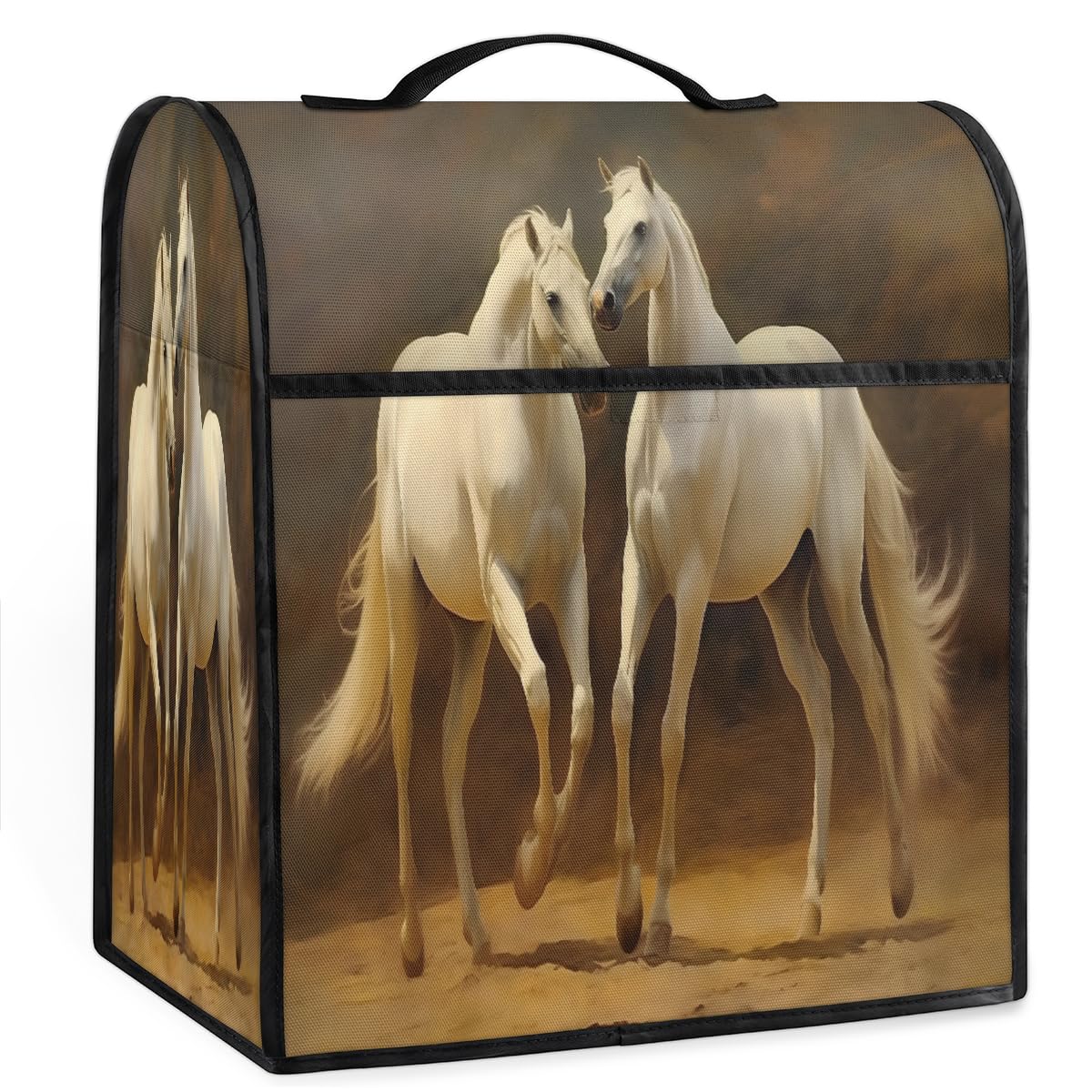 Coffee Maker Cover White Horse Kitchen Appliance Covers Small Appliance Covers Blender Cover Juicer Cover Dust Covers for Kitchen Appliances with Top Handle and Pockets,Washable,C954