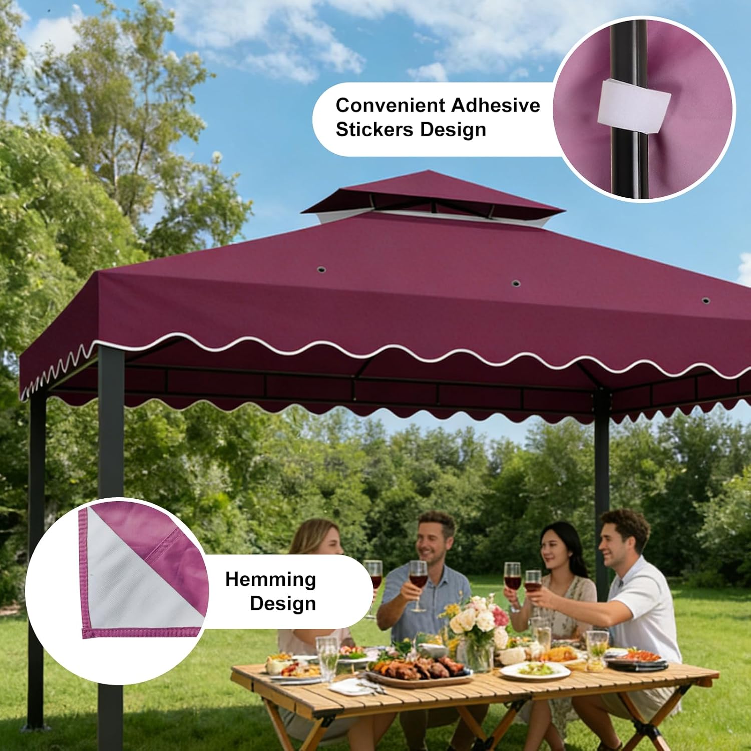 10'X10' Gazebo Canopy Top Replacement Double Tier Canopy Replacement Top Cover with Air Vent Grill Top Roof for Outdoor Shop Garden Yard Pavilion Cover Sunshade Red
