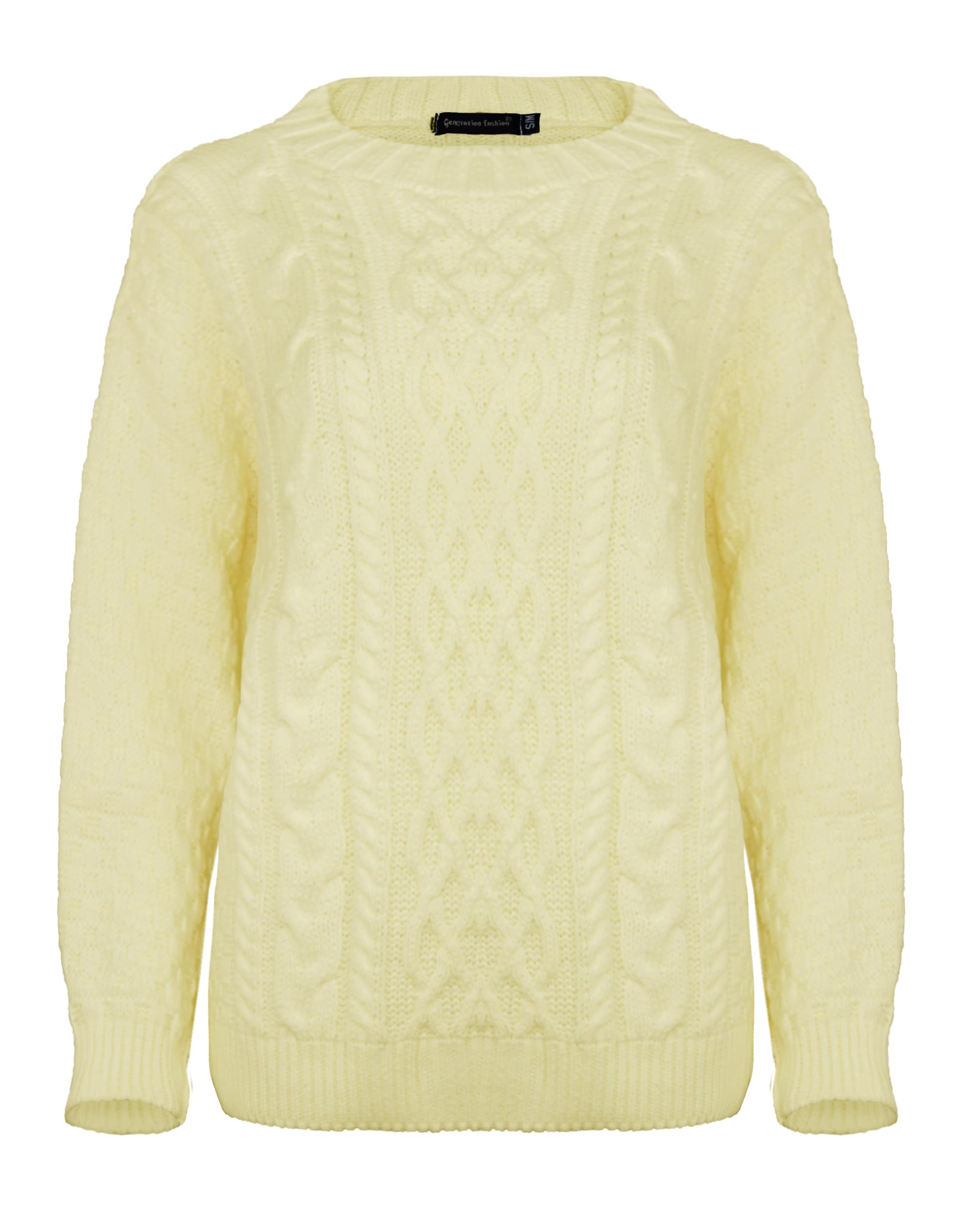 Generation Fashion New Women Ladies Crew Neck Knitted Long Sleeves Warm Chunky Sweater Formal Everyday CasualCable Knit Jumper Tops Pullover[Primrose,2XL]