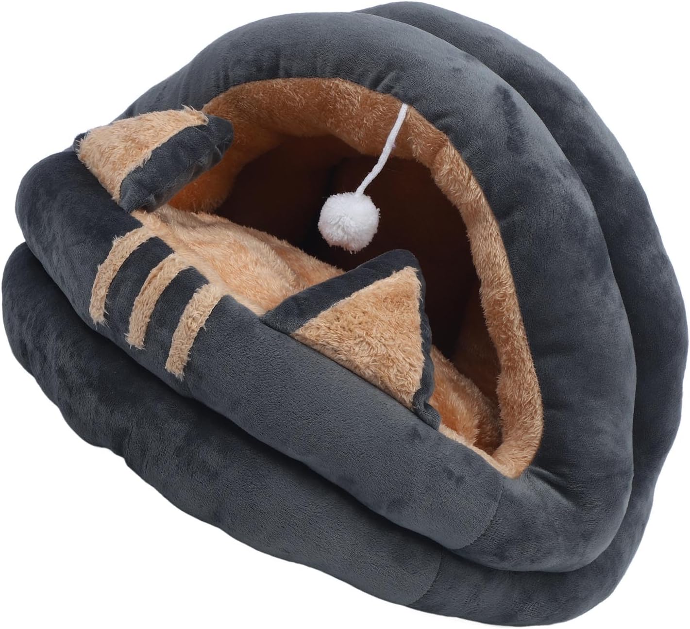Asixxsix Cat Cave, Semi Enclosed Windproof Warm Ultra Soft Plush Bed, Small Animal Hideout with Removable Washable Mat for Cats Hamsters Chinchillas Squirrels Guinea Pigs (L)