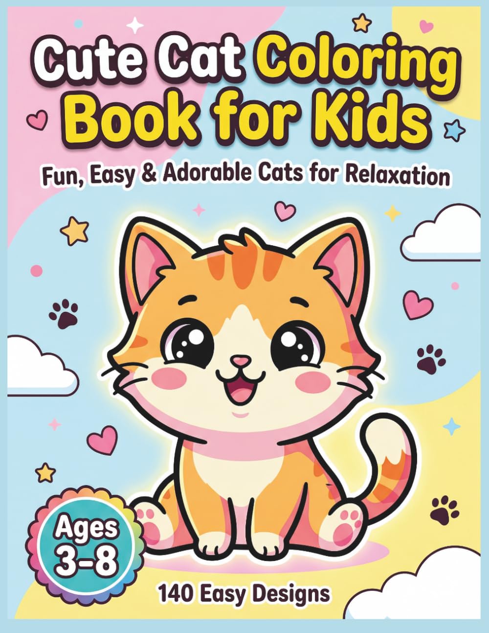Super Cute Cat Coloring Book for Kids Ages 3-8: 50+ Easy Kawaii Kittens, Fun & Simple Coloring Pages for Toddlers & Beginners