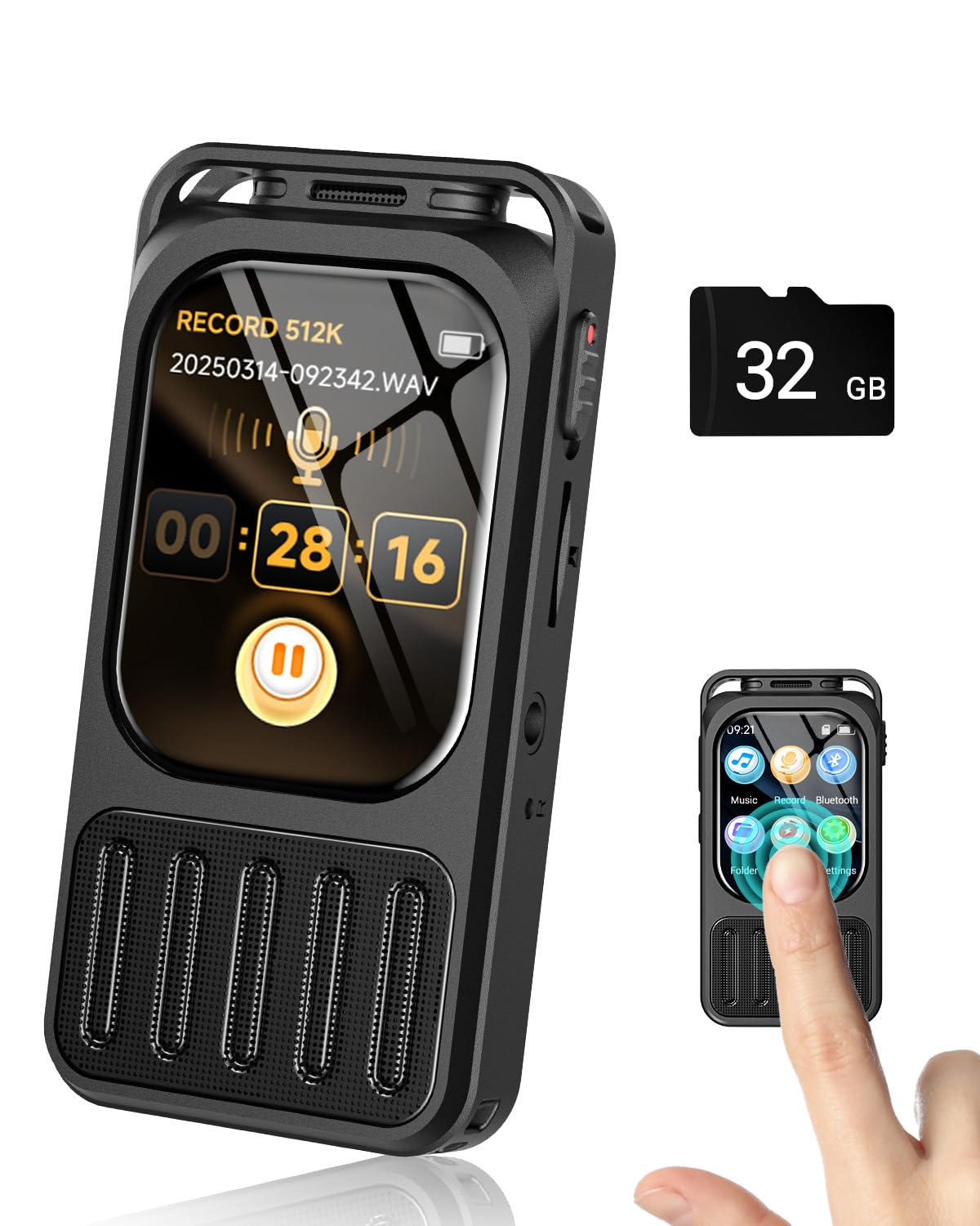 Grabadora de Voz con Pantalla 2" y Bluetooth, XIXITPY 3072Kbps Grabadora Digital con 100H Batería, Reducción de Ruido, Reproductor MP3, Activación por Voz para Clases, Reuniones, Entrevistas