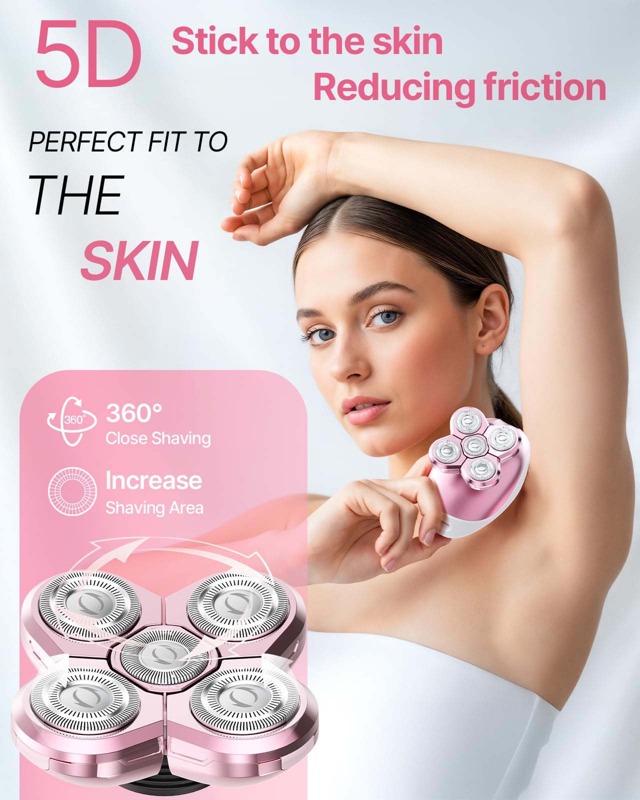 Maquinillas de afeitar eléctricas para mujer, afeitadora corporal recargable 5 en 1, impermeable, para eliminar el vello seco y húmedo, recortadora para mujer, cara, axilas, piernas
