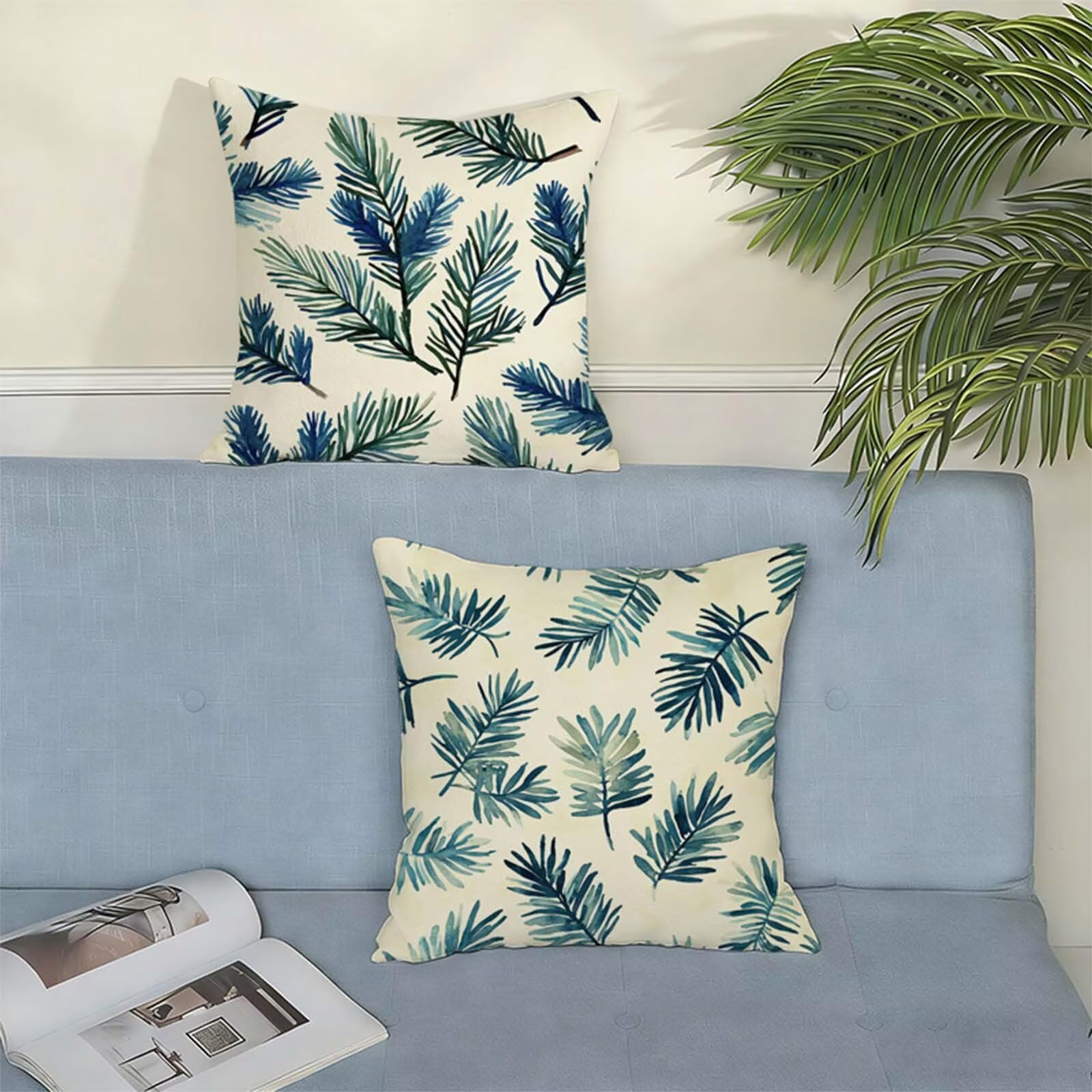 Juego de 2 Funda Cojin 80x80CM Beige,Cuadrada Impermeable Fundas Cojines Planta Lino Impresión a Doble Cara con Cremallera Oculta,Apto para Todas las Estaciones Funda Almohada para Sofá o Salón X-287