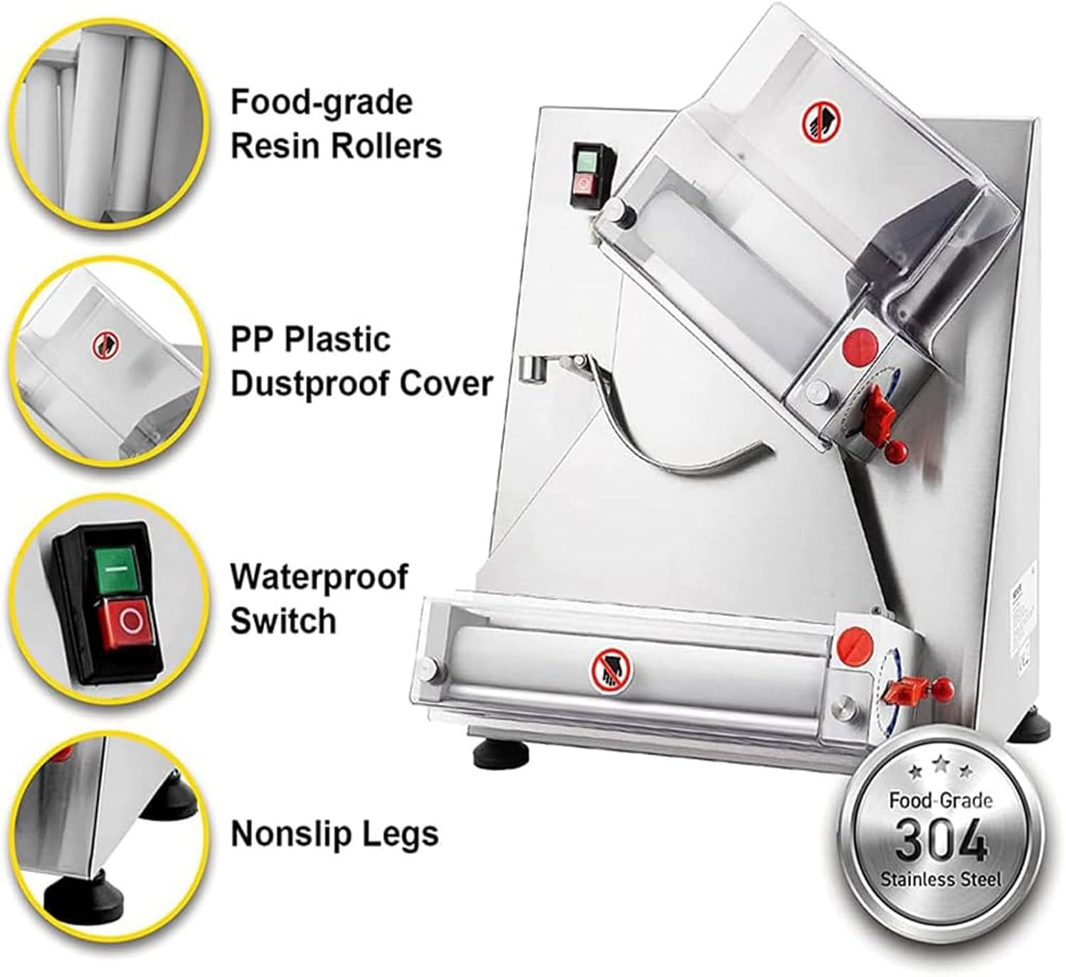 370W Electric Pizza Press Making Machine Pasta Maker,Stainless Steel Semi-Automatic Pizza Dough Press Machine, 12/15" Pizza Dough Roller Sheeter, for Pizza, Pie,Tortillas, Pastry,15inches